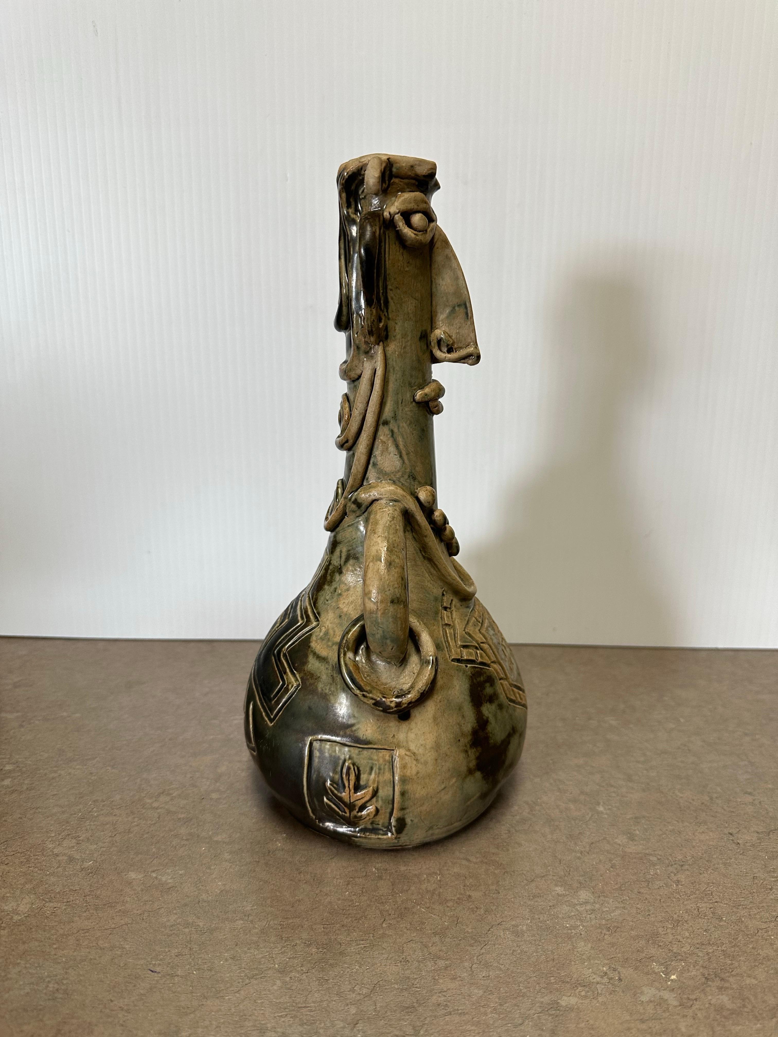 Figural Brutalist Stoneware Pottery Vase in the Style of Picasso For Sale 1