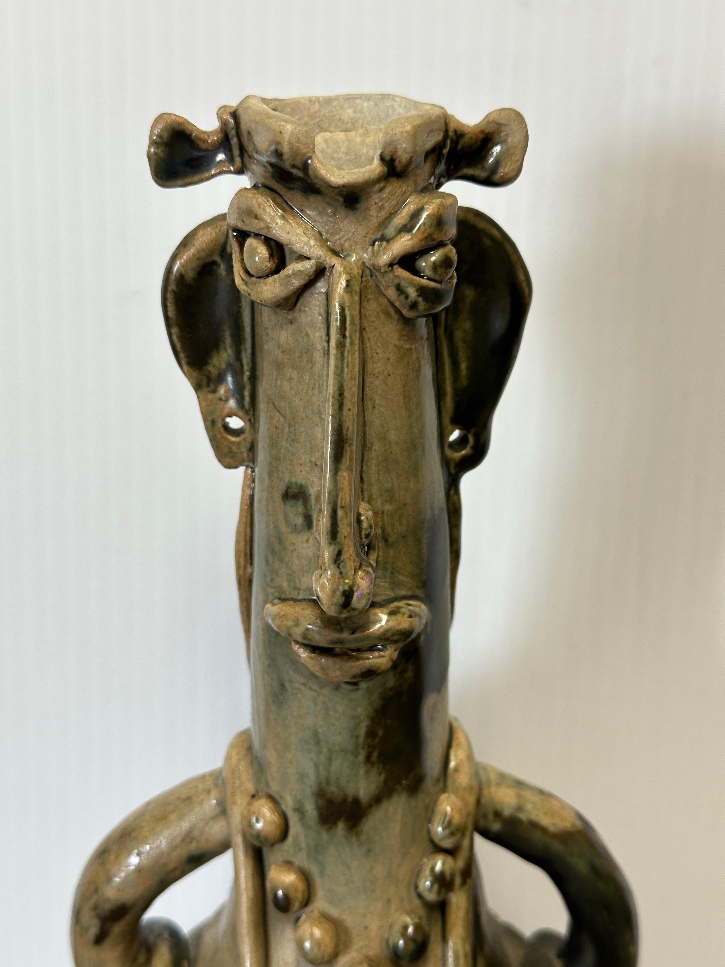 Figural Brutalist Stoneware Pottery Vase in the Style of Picasso For Sale 2