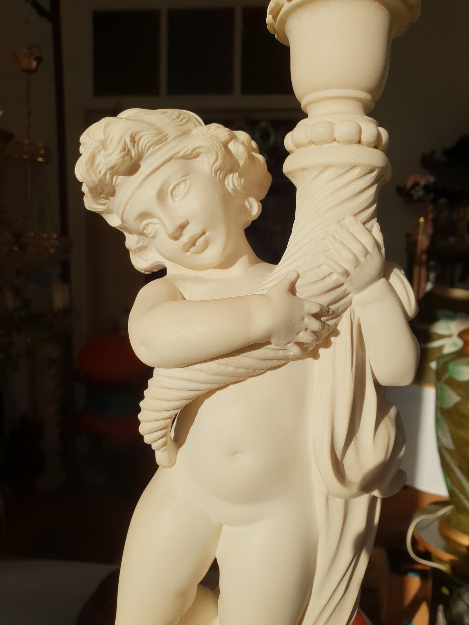 19th Century Figural Carved Alabaster Table Lamp on a Column by Prof. G. Bessi For Sale