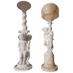 Figural Carved Alabaster Table Lamp on a Column by Prof. G. Bessi