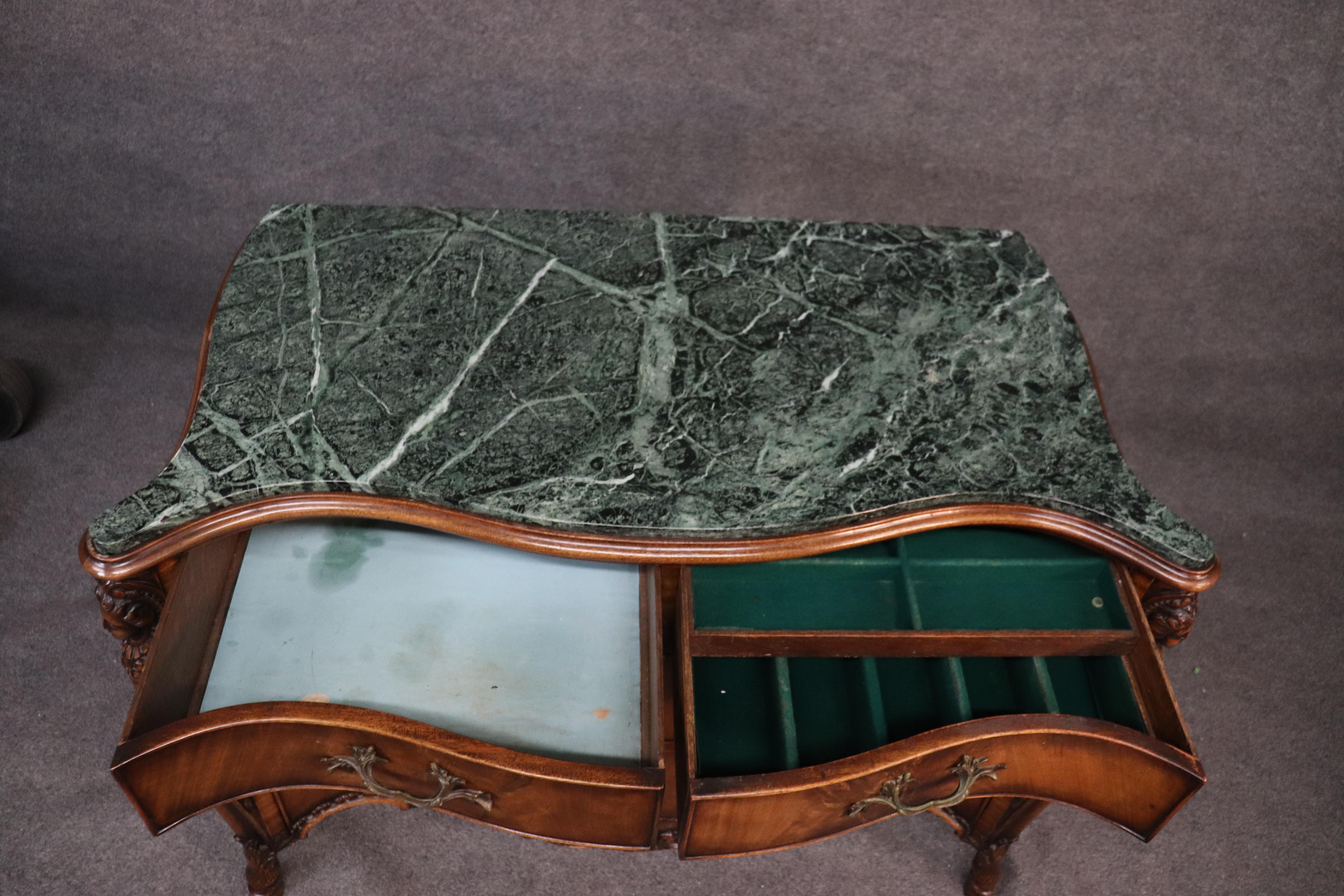 Figural Carved Maidens French Green Marble Top Commode Server Buffet, circa 1940 2