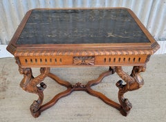 Figural Carved Marble Top Side Table C. 1930's
