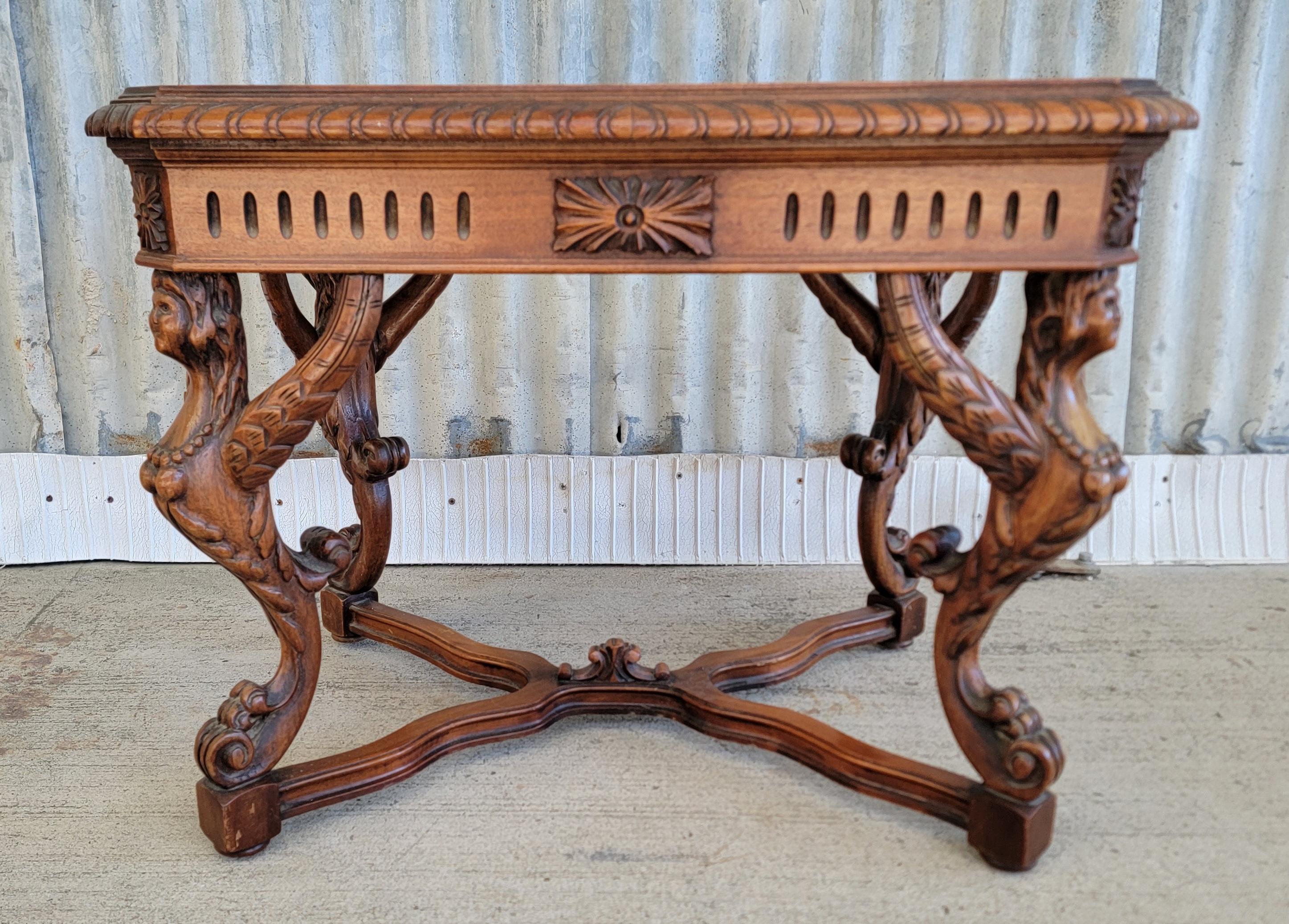 Art Deco Figural Carved Marble Top Side Table C. 1930's For Sale