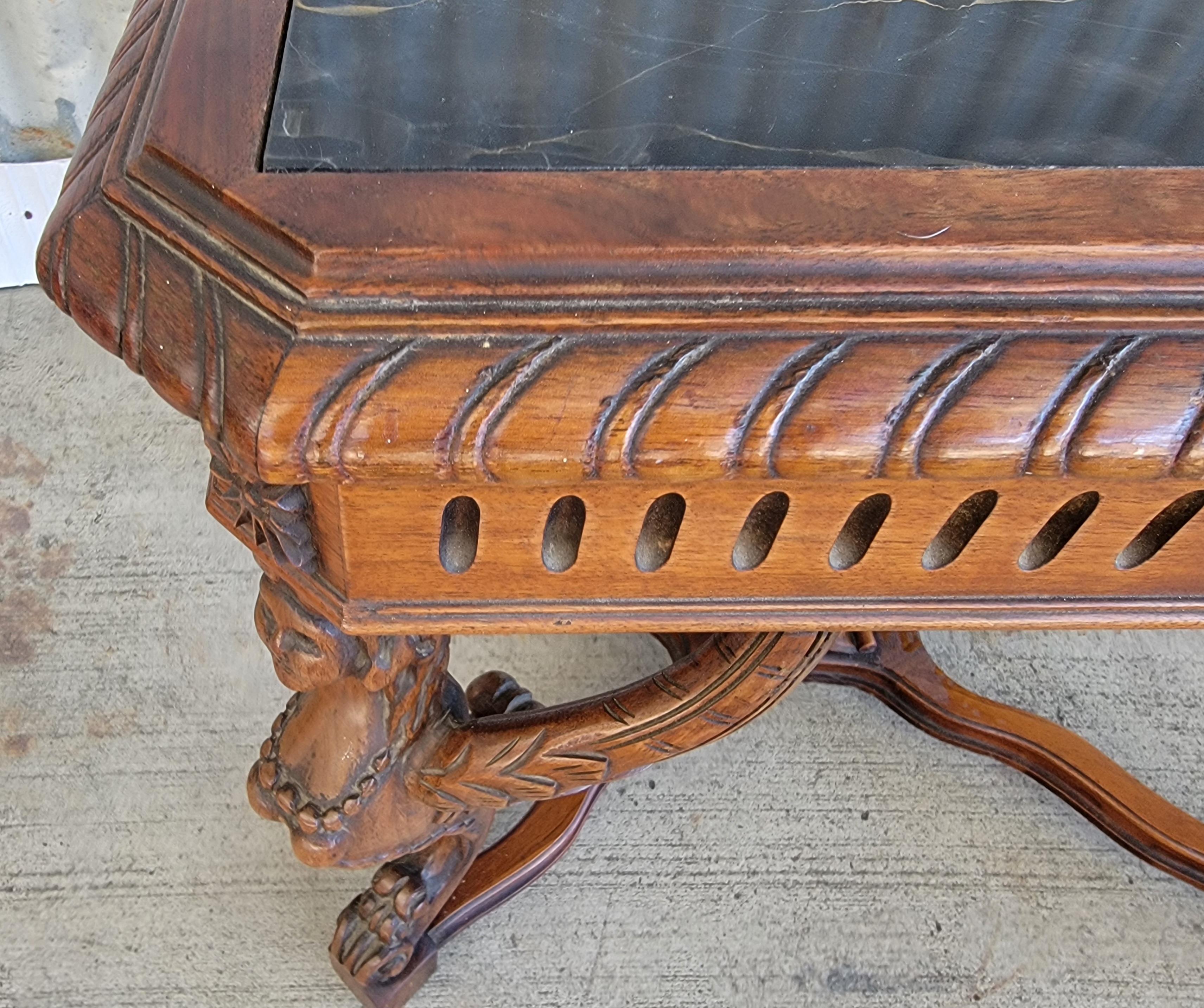 20th Century Figural Carved Marble Top Side Table C. 1930's For Sale