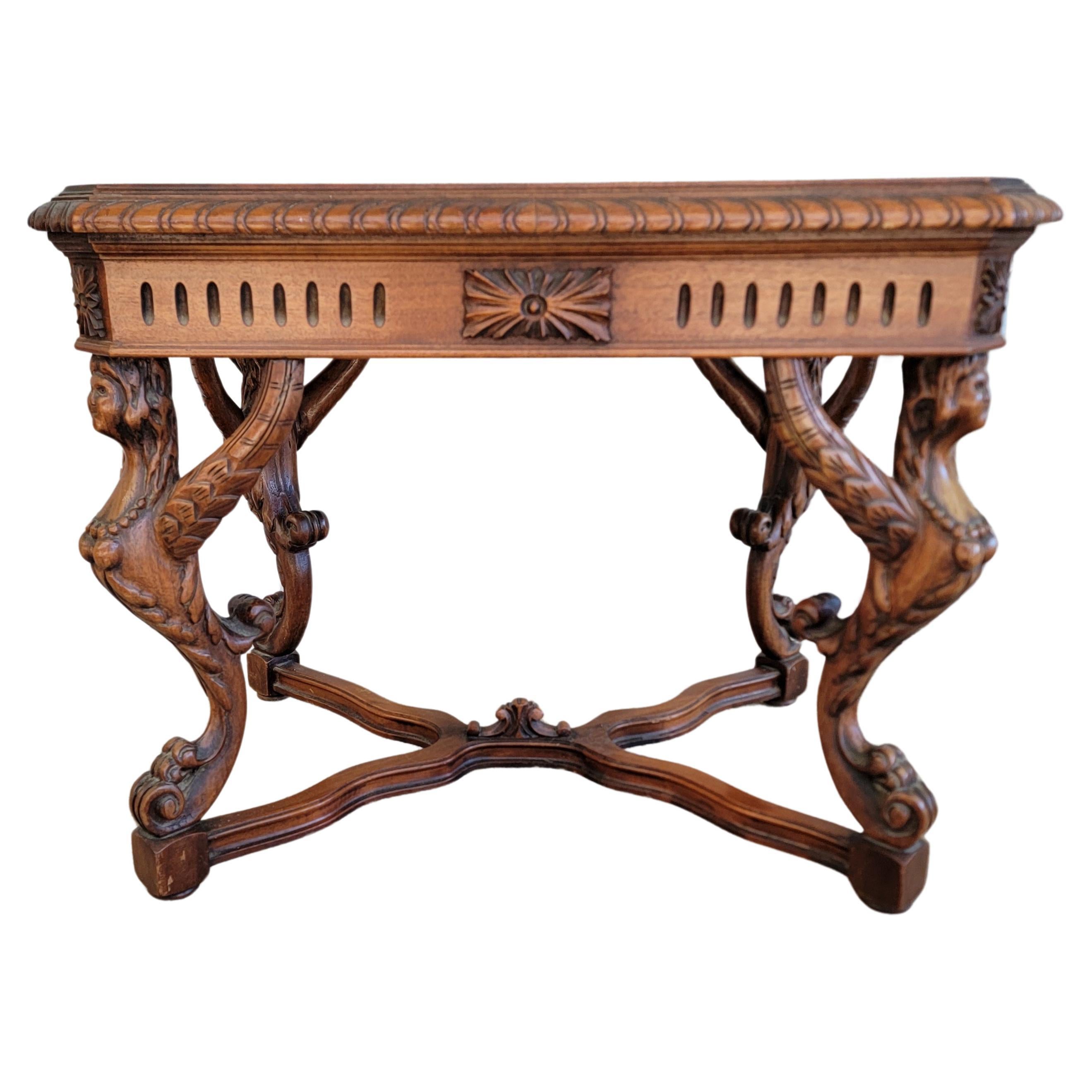 Figural Carved Marble Top Side Table C. 1930's For Sale