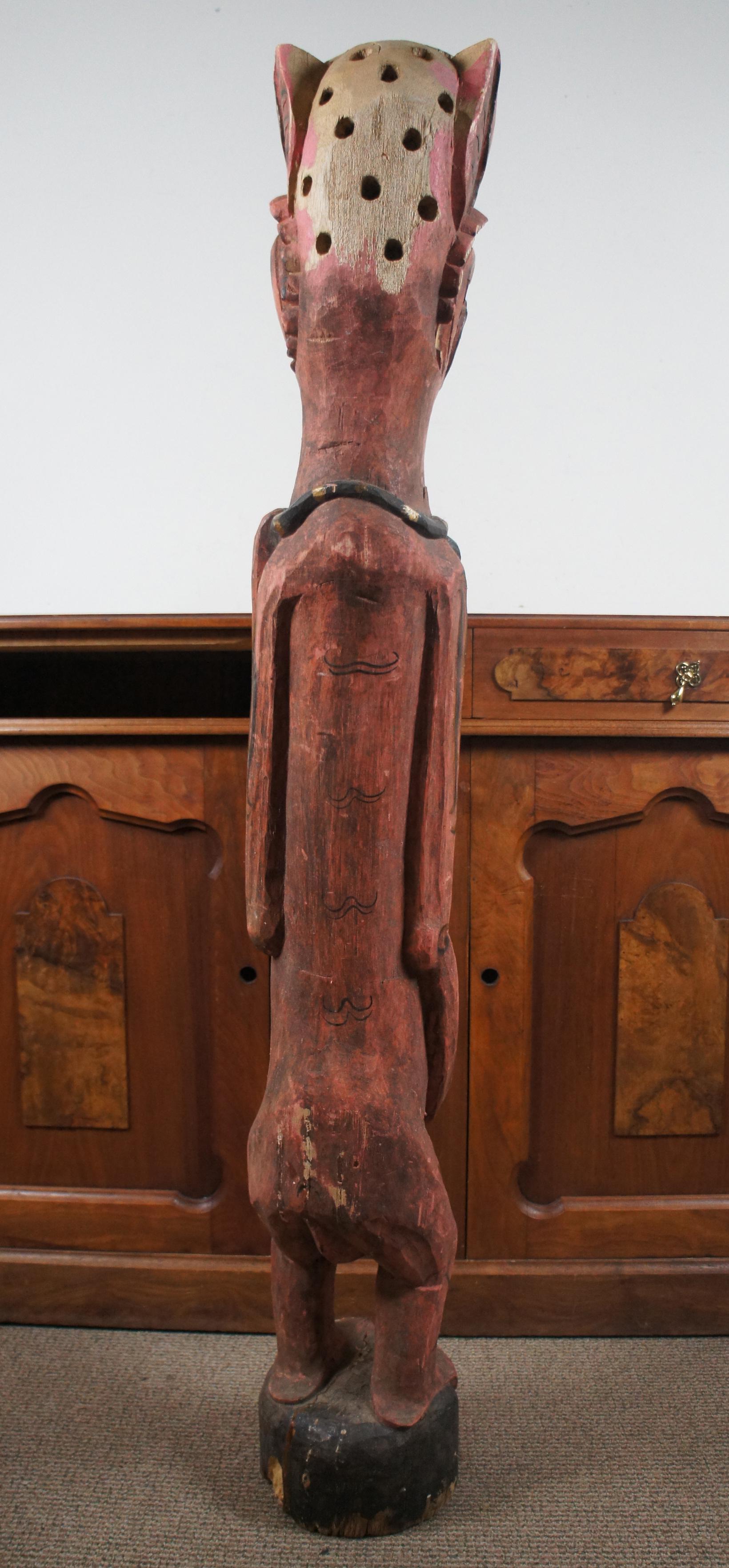 Figural Carved Tribal Fertility Slit Drum Phallus Bhuta Bali Red Painted For Sale 1