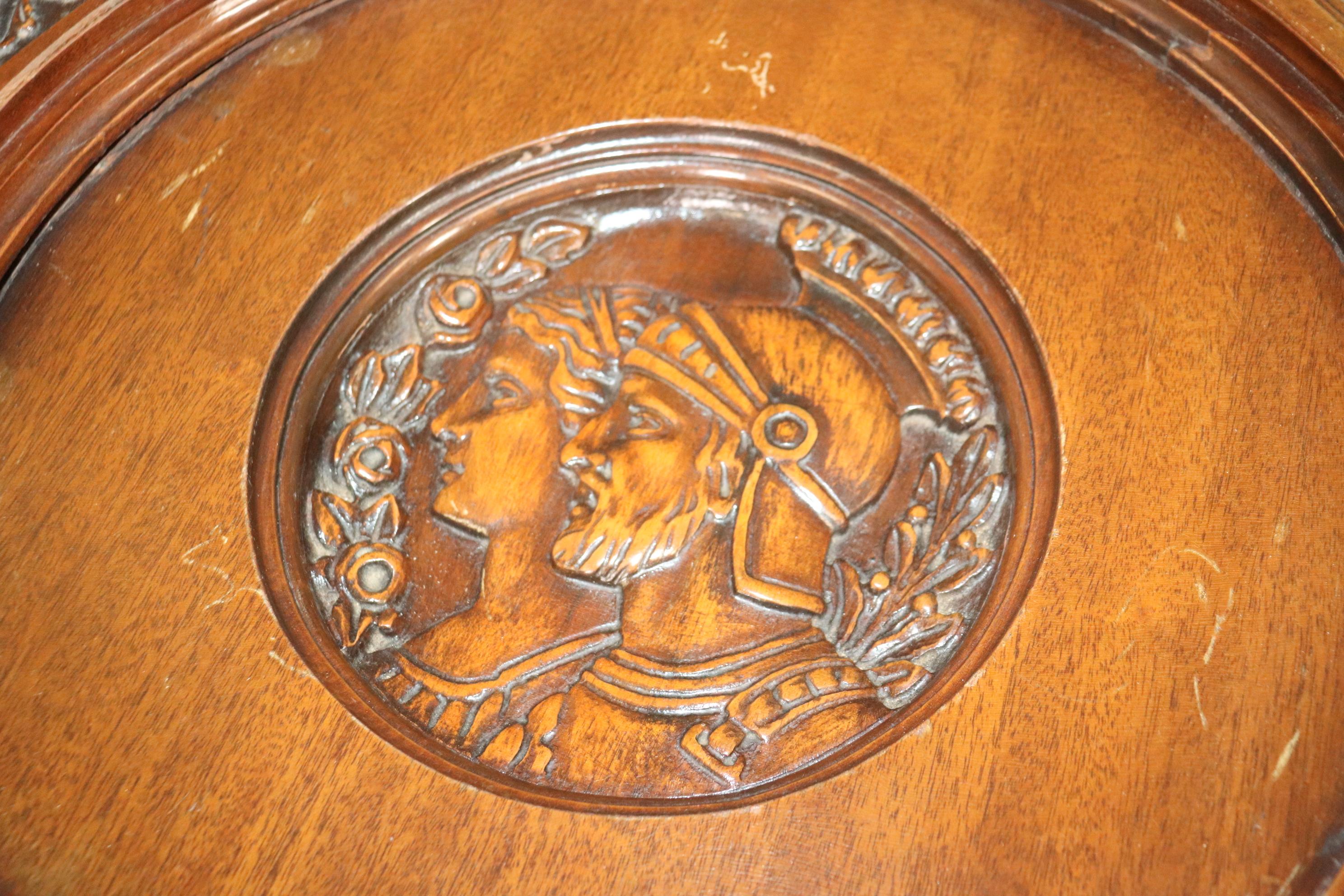 Unknown Figural Carved Walnut Glass Tray Top Coffee Table with Roman Figures Circa 1930
