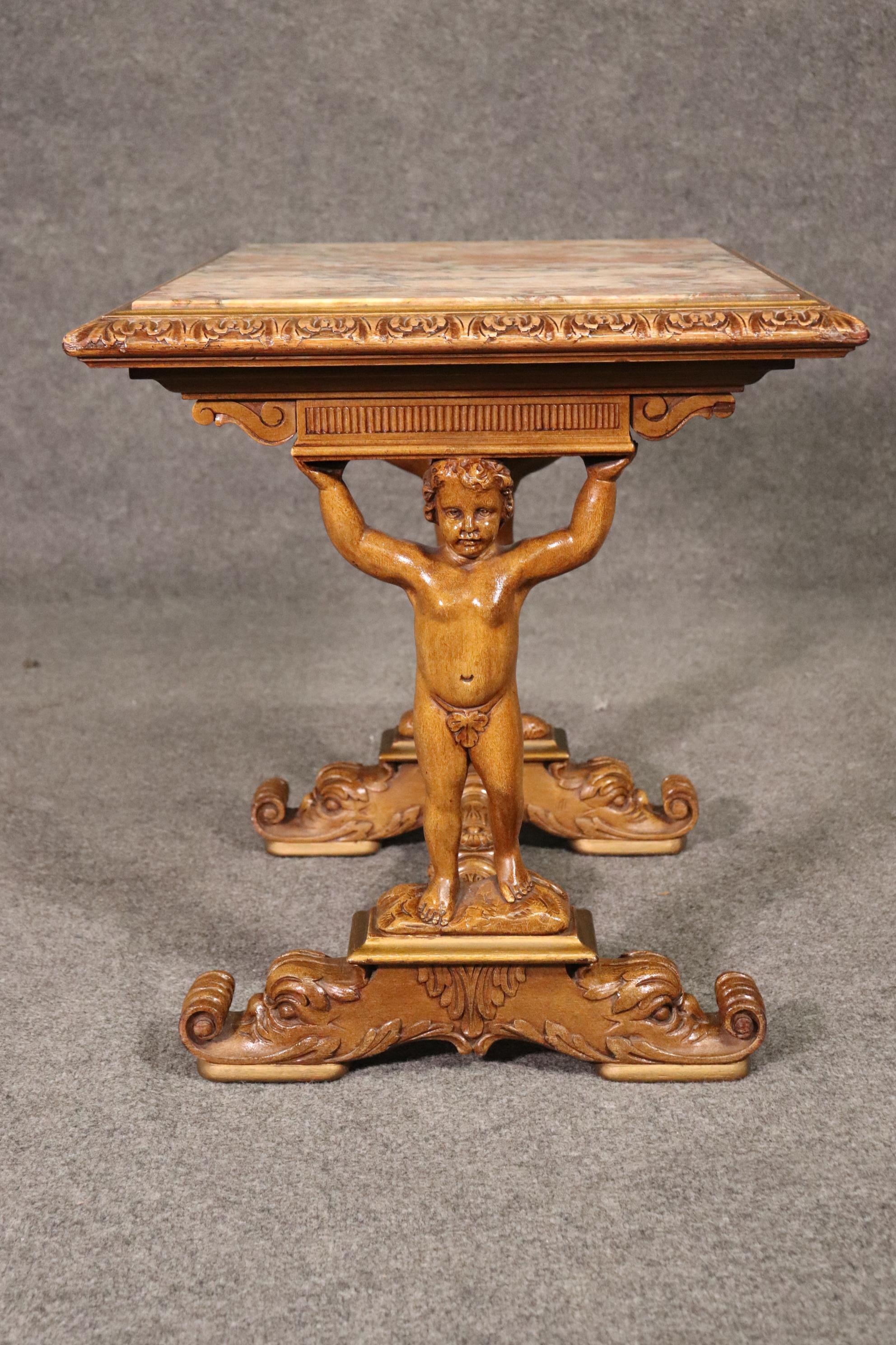 Figural Carved Walnut Marble Top Putti Cherub Cooffee Table Cuirca, 1920 1