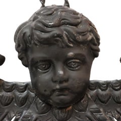 Figural Cherub Wrought Iron Hanging GArden Planter C1920