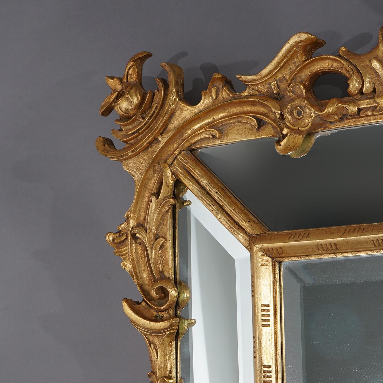 Figural Chinese Chippendale Parclose Giltwood Wall Mirror with Phoenix 20th C For Sale 6