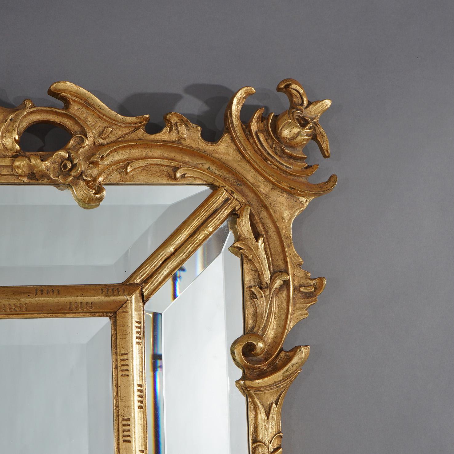 Figural Chinese Chippendale Parclose Giltwood Wall Mirror with Phoenix 20th C For Sale 7