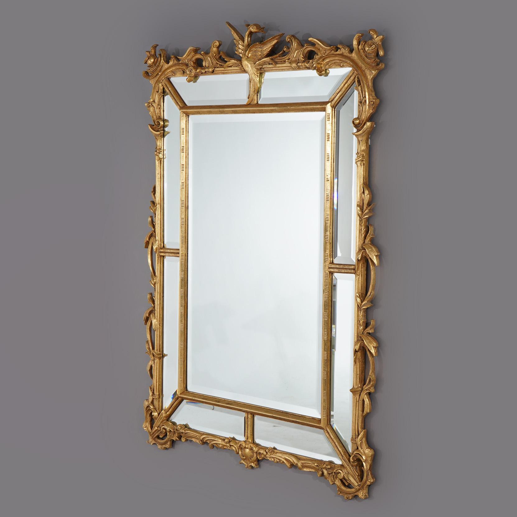 Figural Chinese Chippendale Parclose Giltwood Wall Mirror with Phoenix 20th C 10