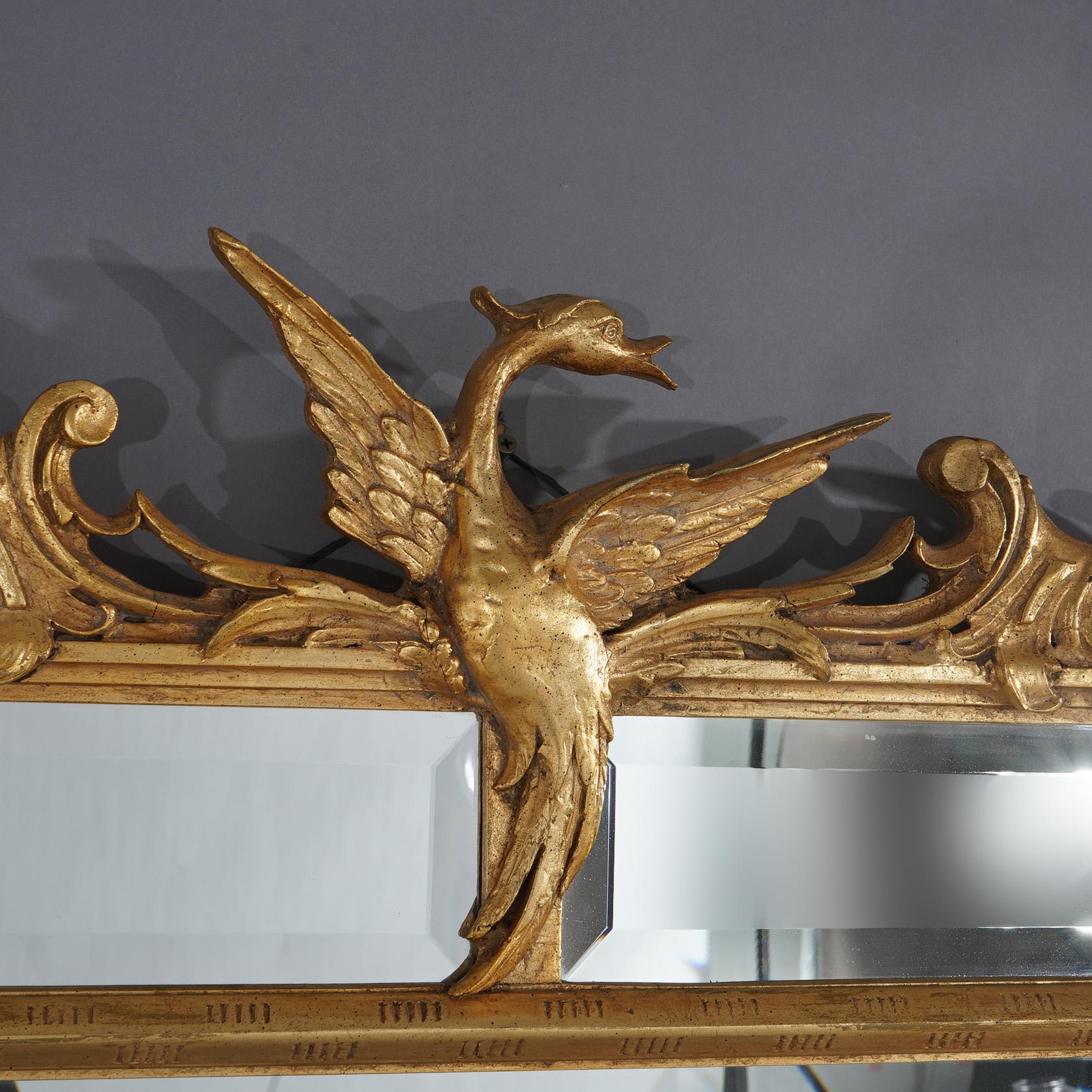 Figural Chinese Chippendale Parclose Giltwood Wall Mirror with Phoenix 20th C For Sale 11