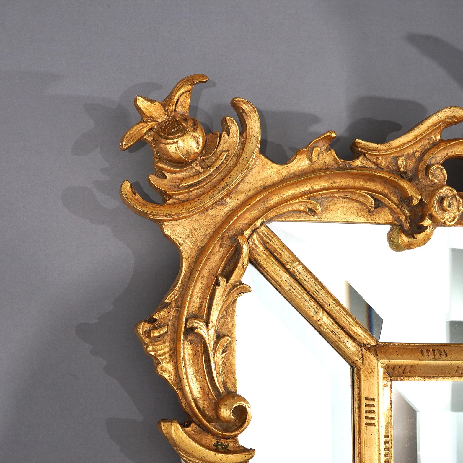 Figural Chinese Chippendale Parclose Giltwood Wall Mirror with Phoenix 20th C For Sale 12