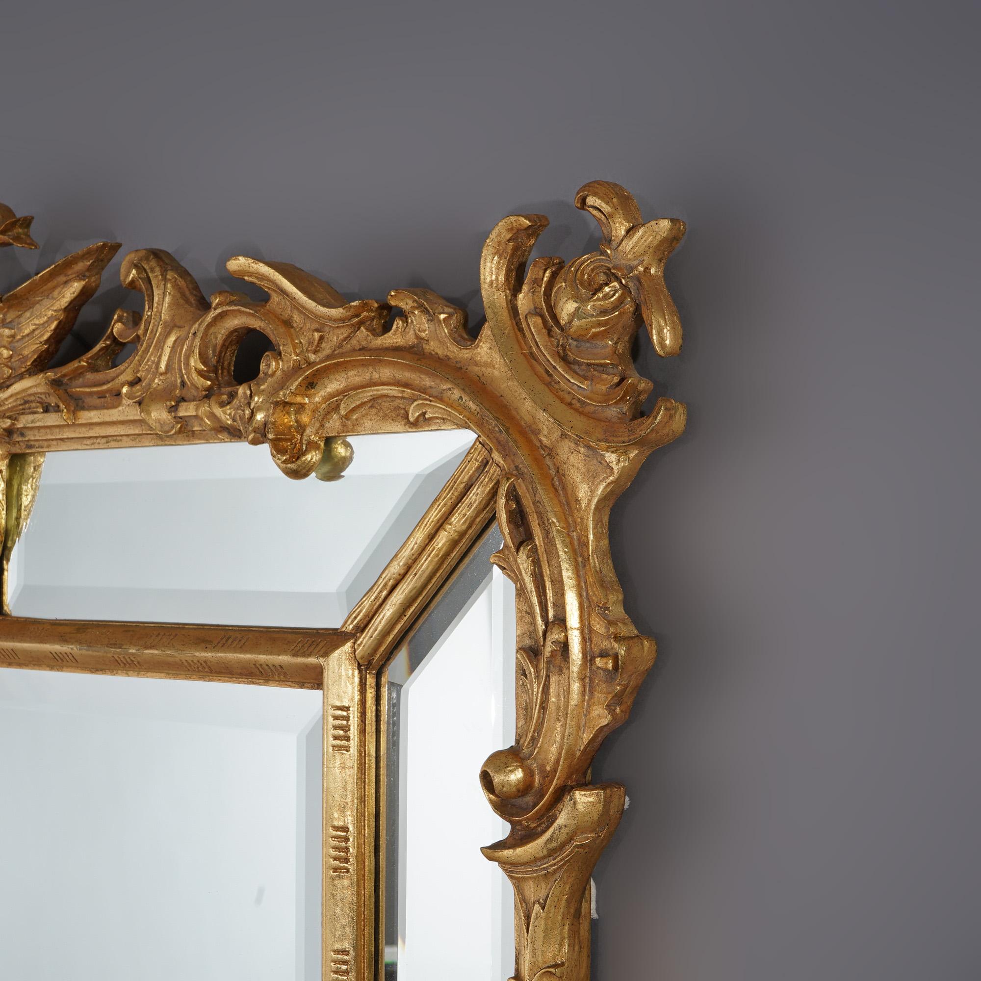 Figural Chinese Chippendale Parclose Giltwood Wall Mirror with Phoenix 20th C en vente 11