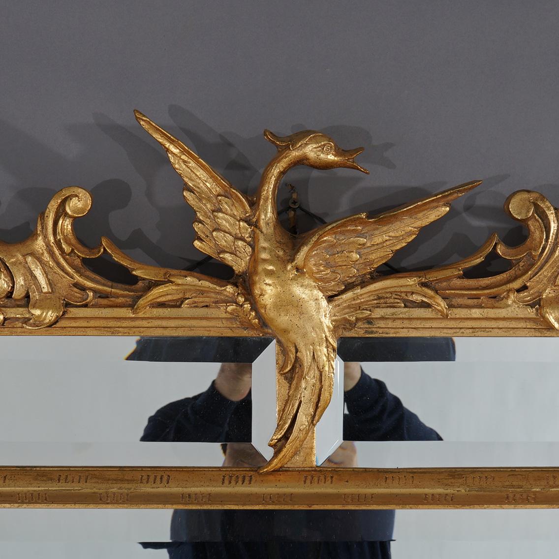 Figural Chinese Chippendale Parclose Giltwood Wall Mirror with Phoenix 20th C For Sale 2