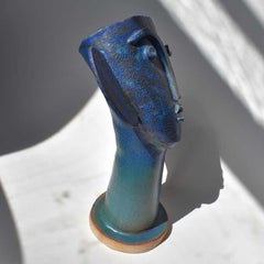 Figural Contemporary Blue Cubic Ceramic Figural Bust Sculpture and Vessel 2019