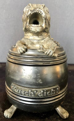 Figural Dog in a Barrel Cigar Cutter, Bulldog, Part of a Large Collection