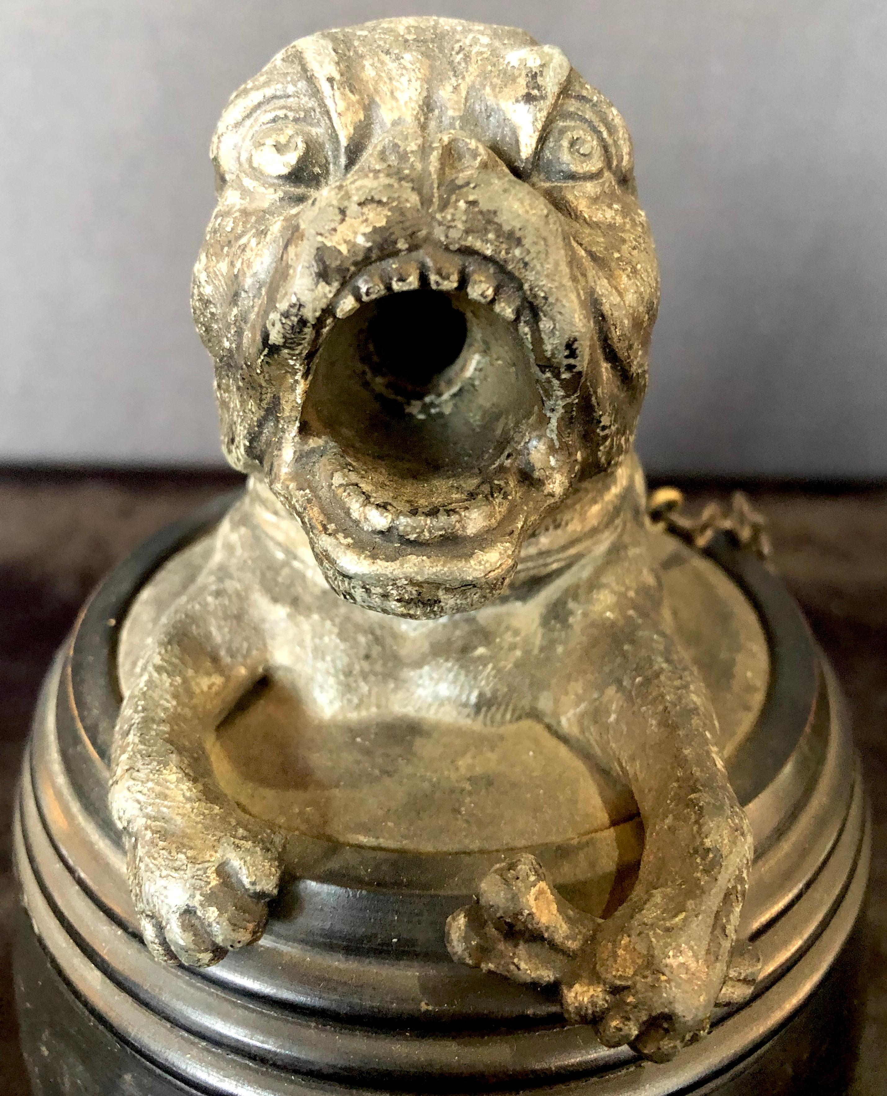 Figural Dog in a Barrel Cigar Cutter, Bulldog, Part of a Large Collection In Good Condition In Stamford, CT