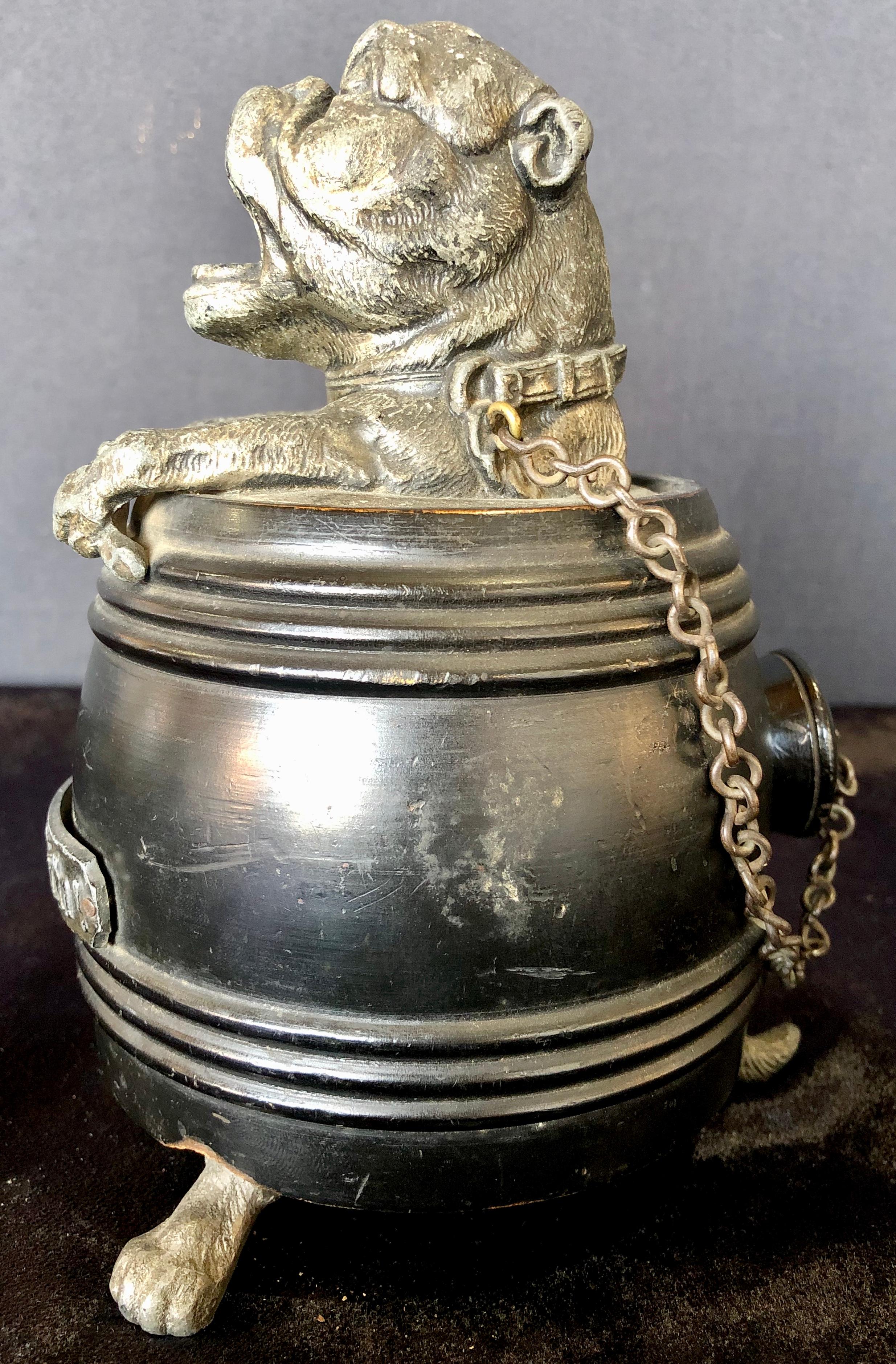 Figural Dog in a Barrel Cigar Cutter, Bulldog, Part of a Large Collection 2