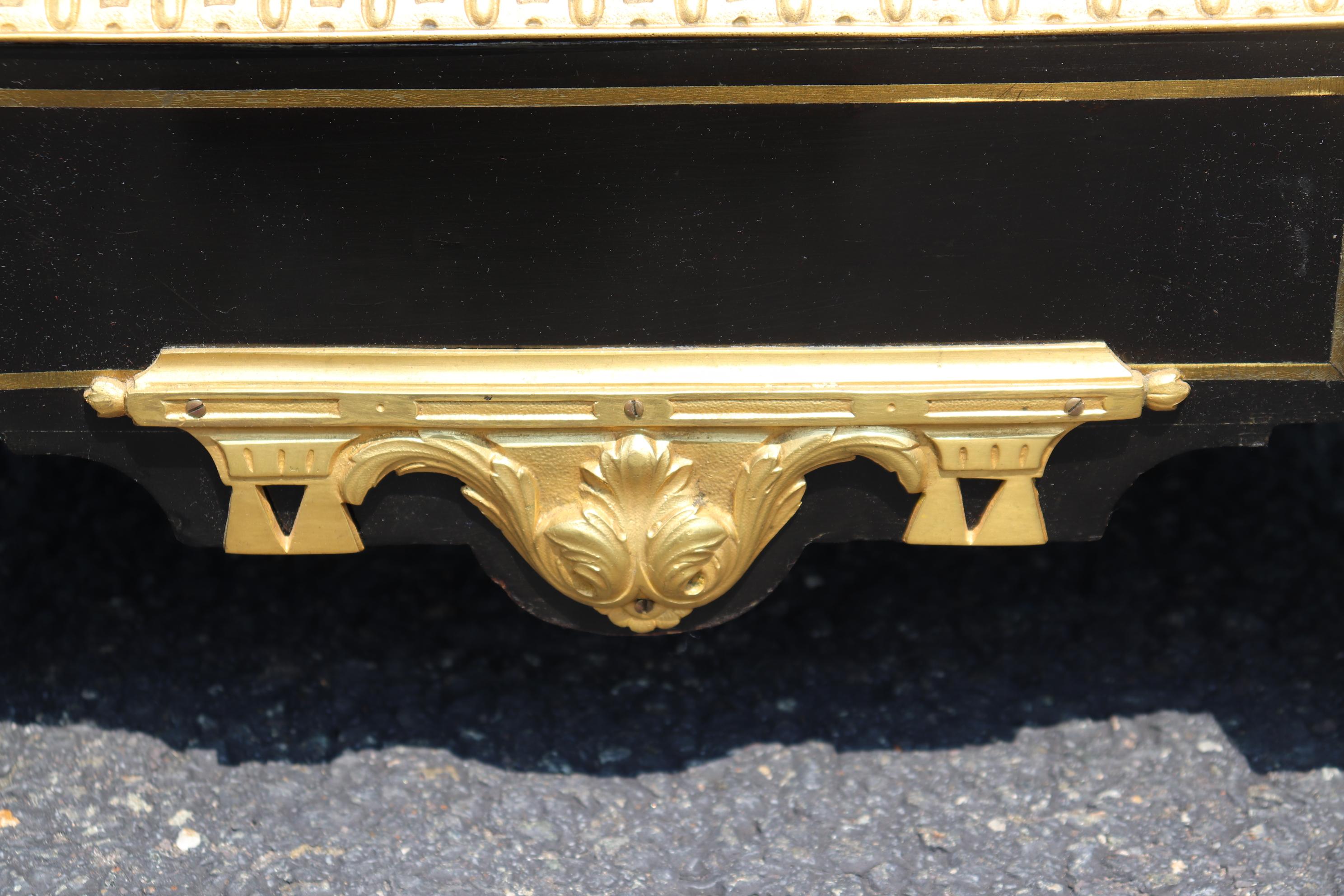 Figural Dor'e Bronze Brass Inlaid Ebonizied Marble Top Boulle Style Nightstand For Sale 4