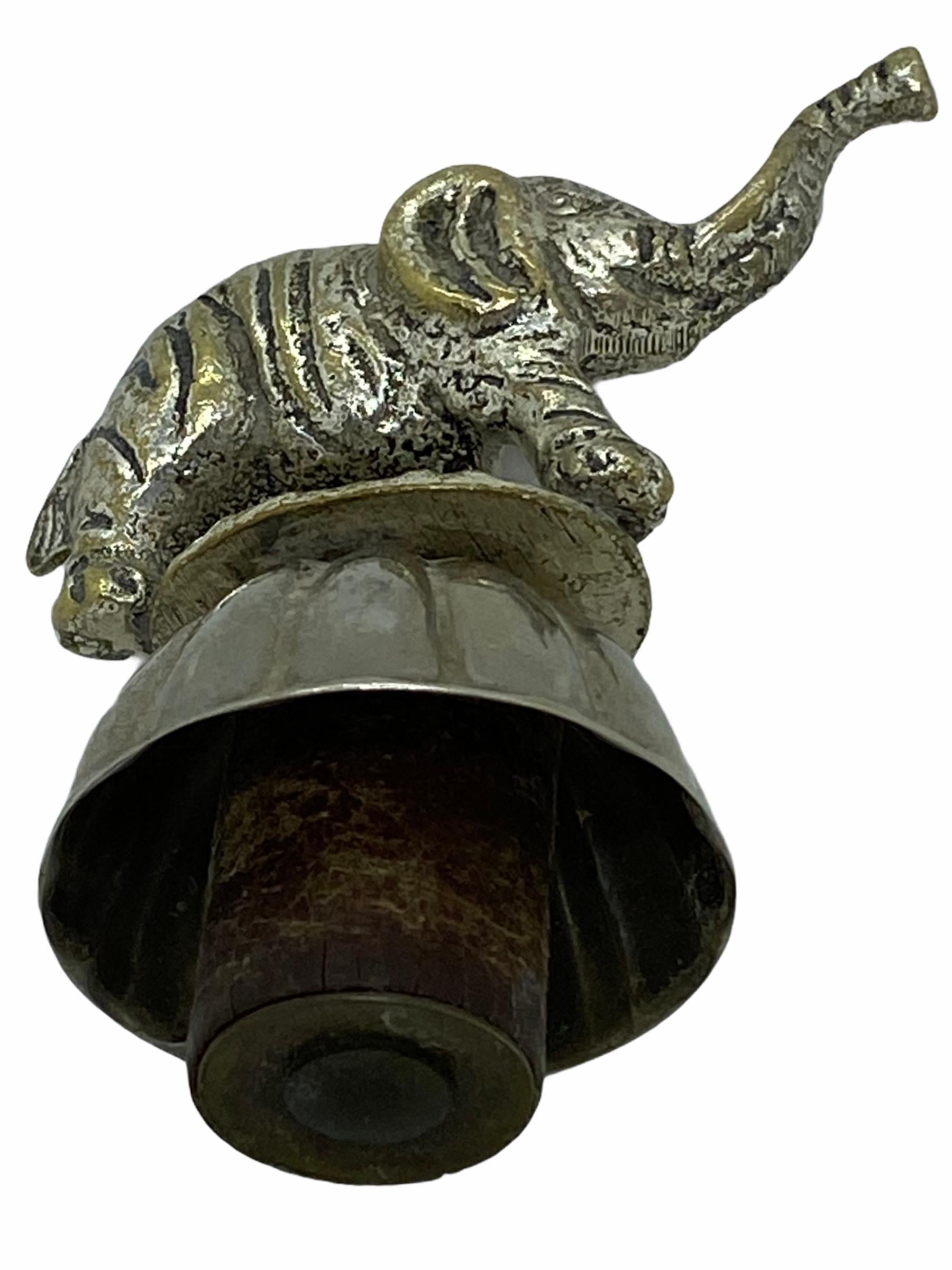 Art Nouveau Figural Elephant Metal Bottle Stopper Topper Barware, German, 1920s