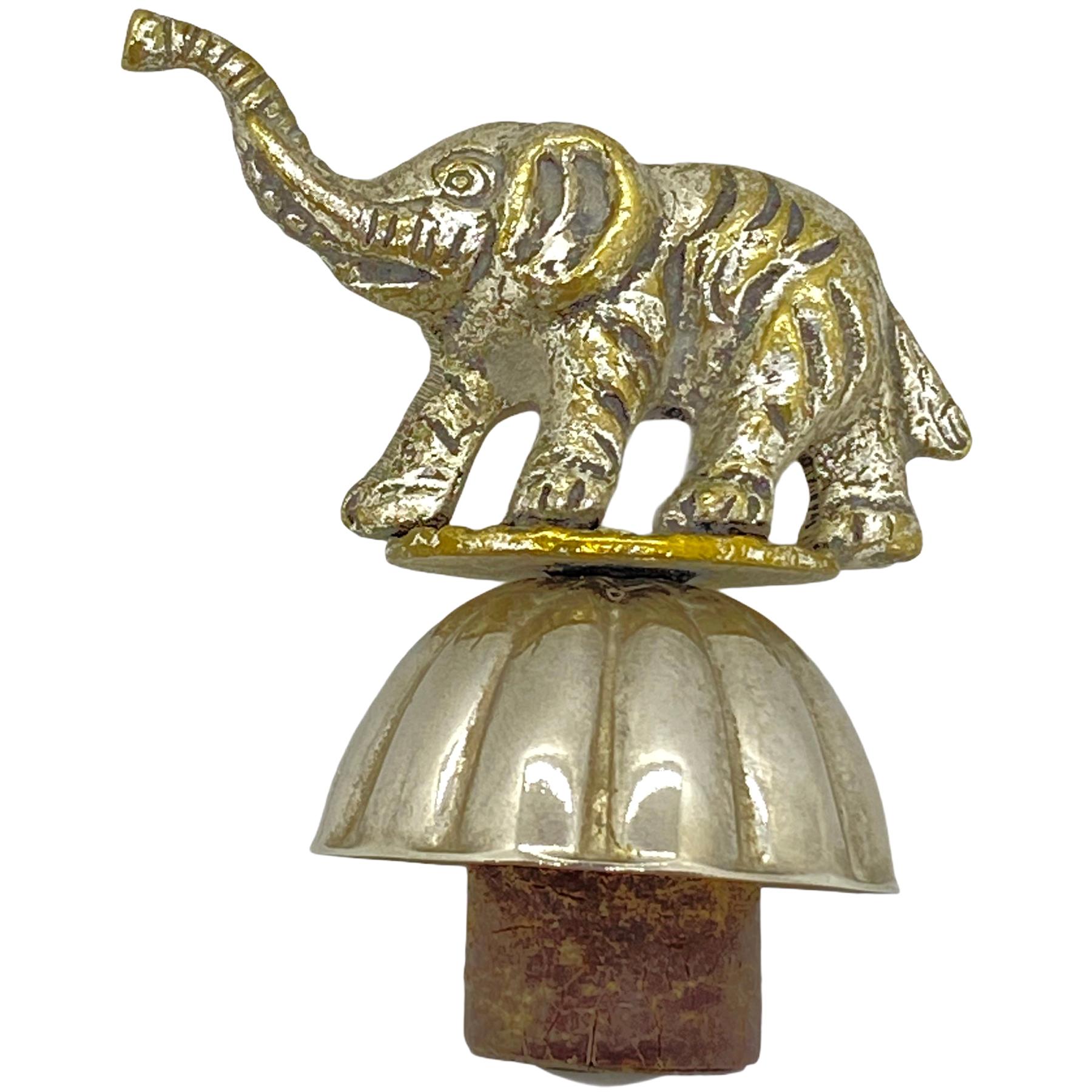 Figural Elephant Metal Bottle Stopper Topper Barware, German, 1920s