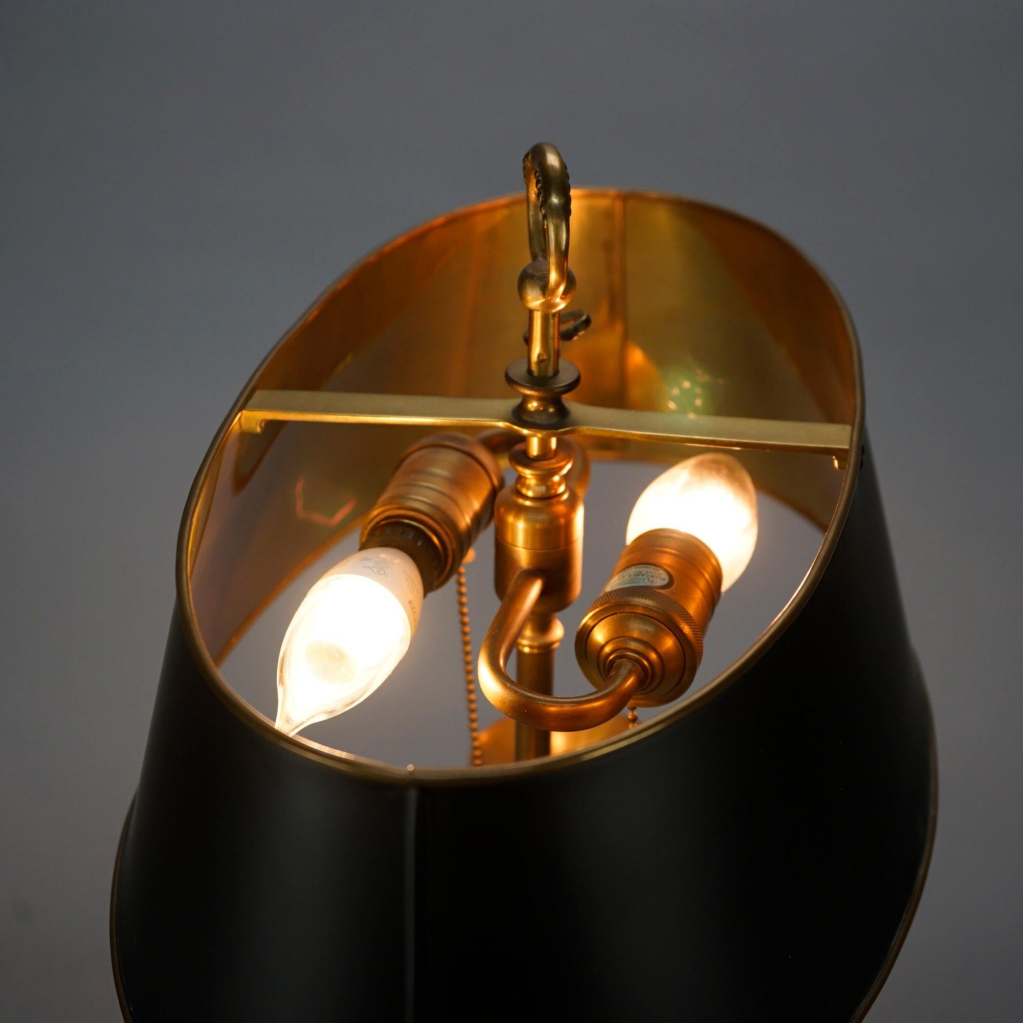 Figural Empire Style Ebonized & Brass French Horn Bouillotte Desk Lamp 20th C 5