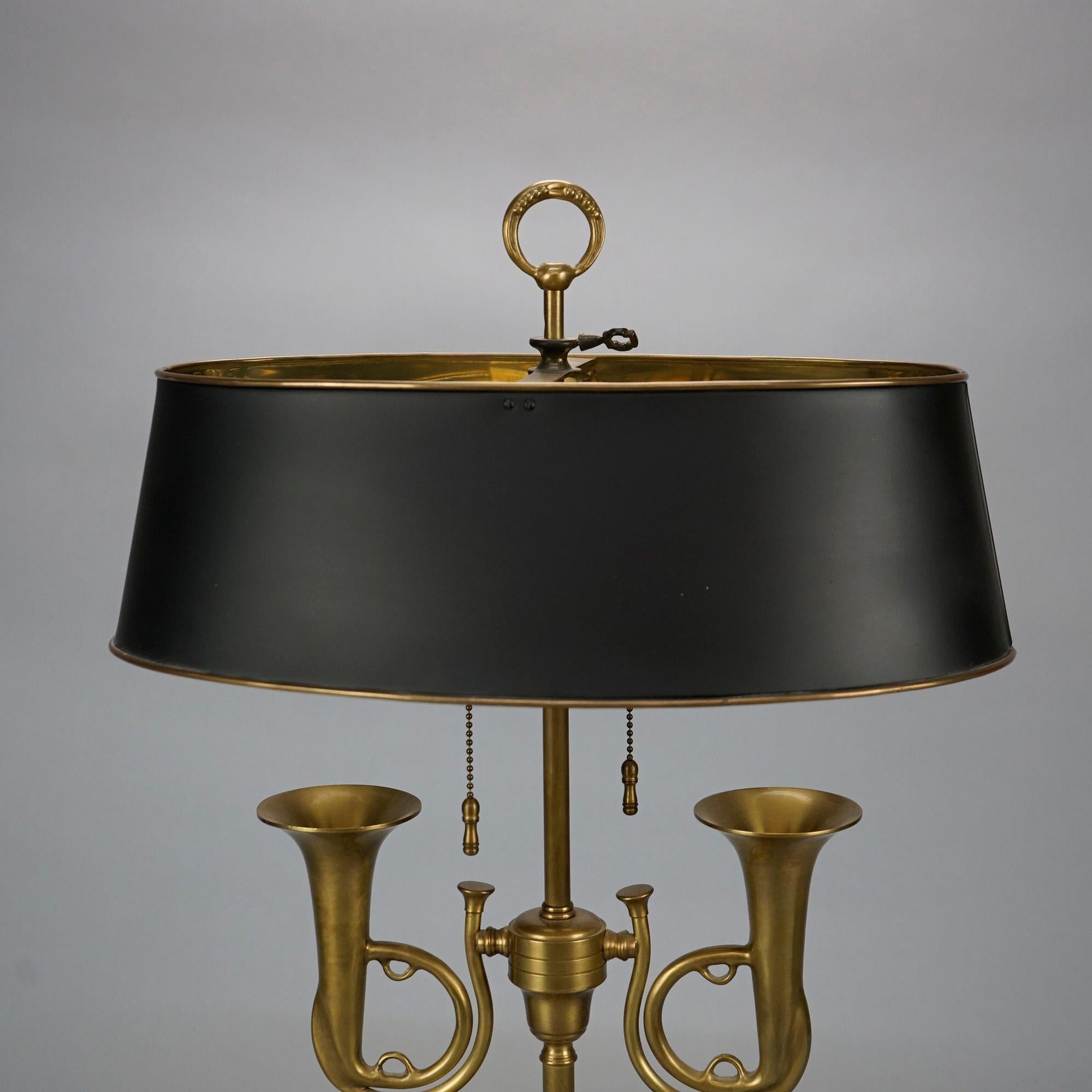 Figural Empire Style Ebonized & Brass French Horn Bouillotte Desk Lamp 20th C 1