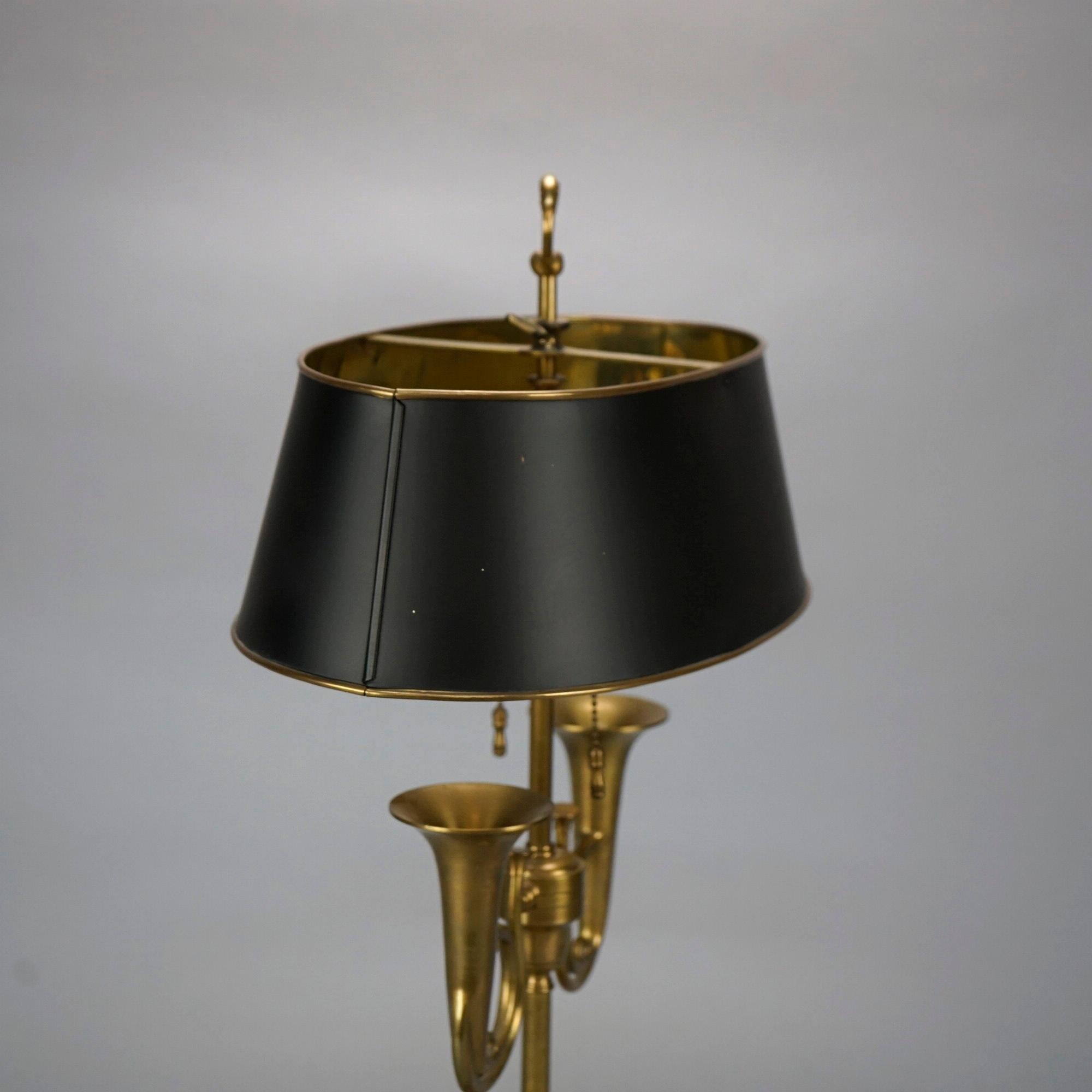 Figural Empire Style Ebonized & Brass French Horn Bouillotte Desk Lamp 20th C 2