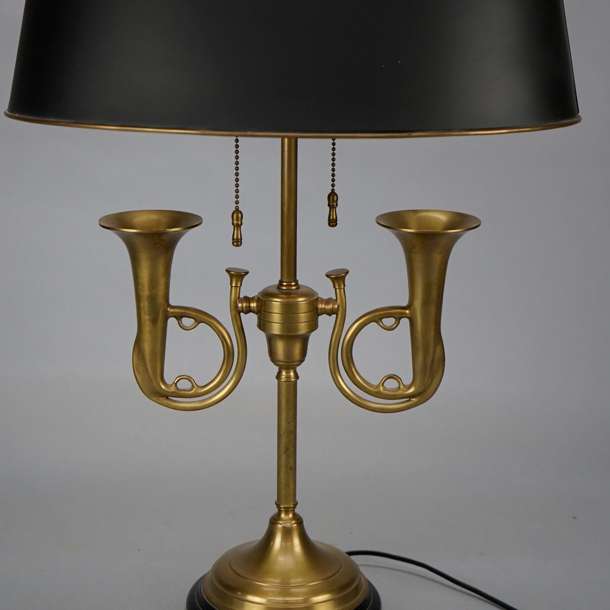 Figural Empire Style Ebonized & Brass French Horn Bouillotte Desk Lamp 20th C 3