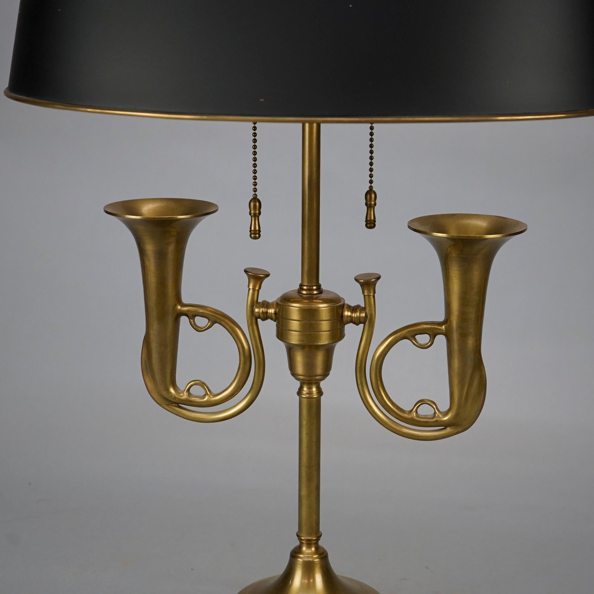 Figural Empire Style Ebonized & Brass French Horn Bouillotte Desk Lamp 20th C 4