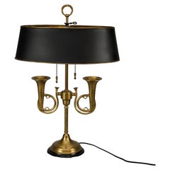 Französische Horn-Bouillotte-Schreibtischlampe im Empire-Stil, ebonisiert und Messing, 20. Jahrhundert