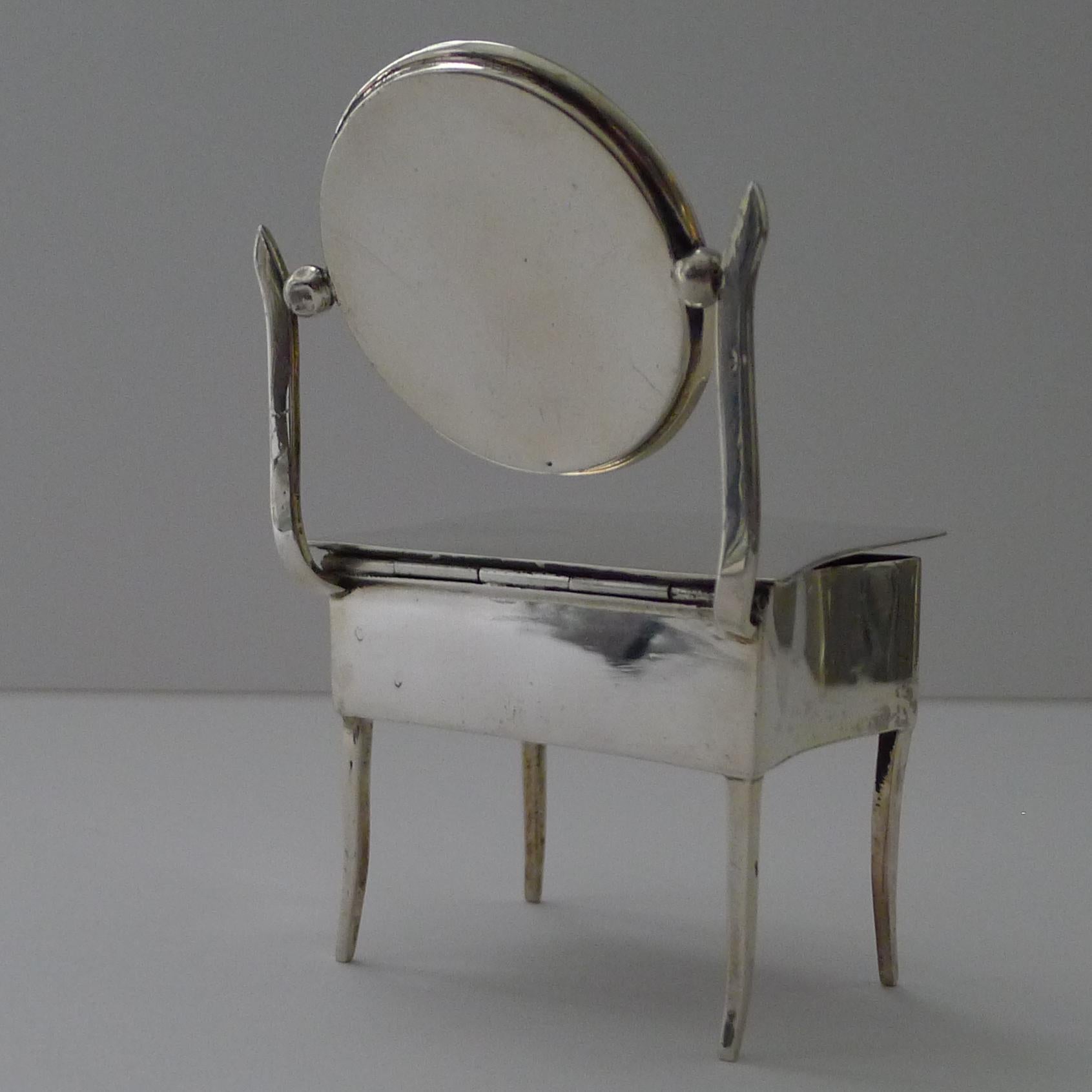 British Figural English Sterling Silver Jewelry Box - Dressing Table With Mirror For Sale