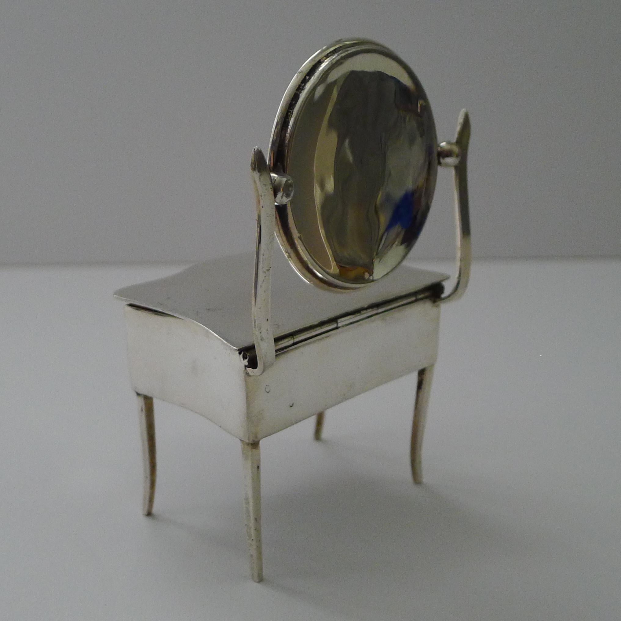 Figural English Sterling Silver Jewelry Box - Dressing Table With Mirror In Good Condition For Sale In Bath, GB