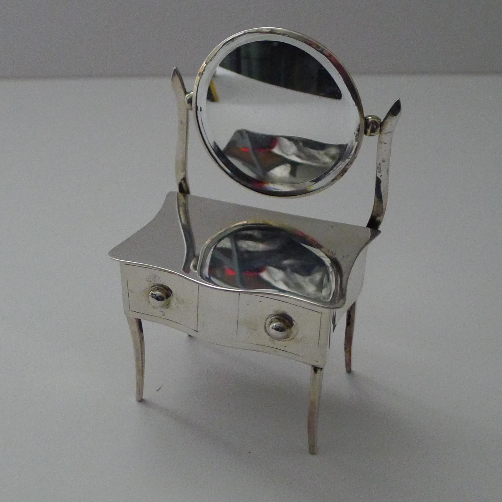Figural English Sterling Silver Jewelry Box - Dressing Table With Mirror For Sale 2