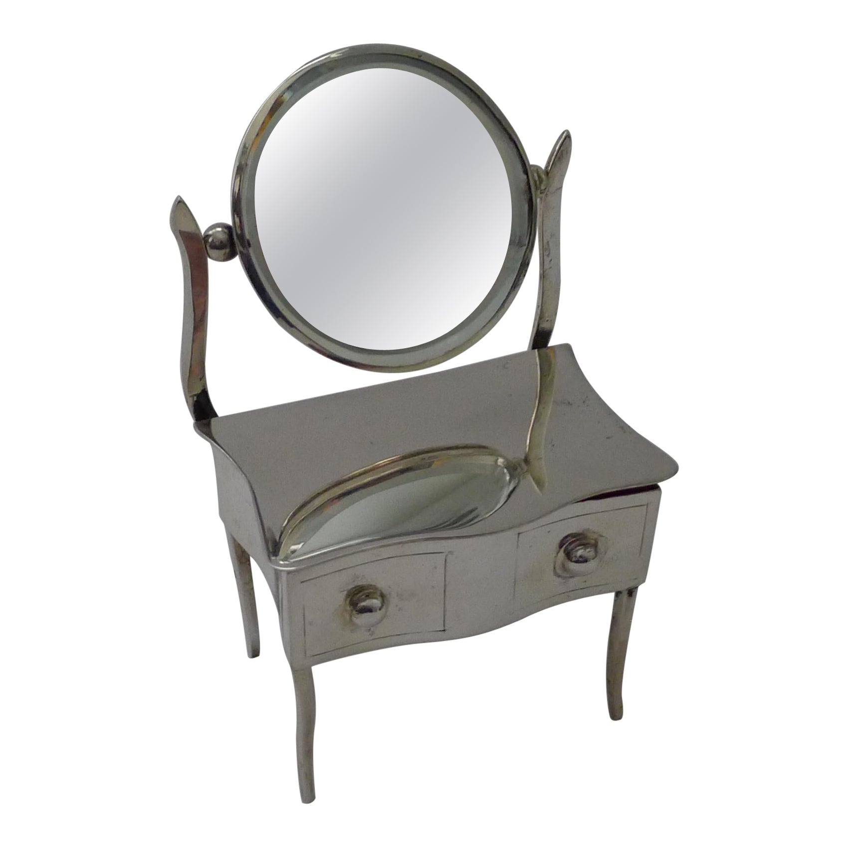 Boîte à bijoux figurative anglaise en argent sterling - Coiffeuse avec miroir