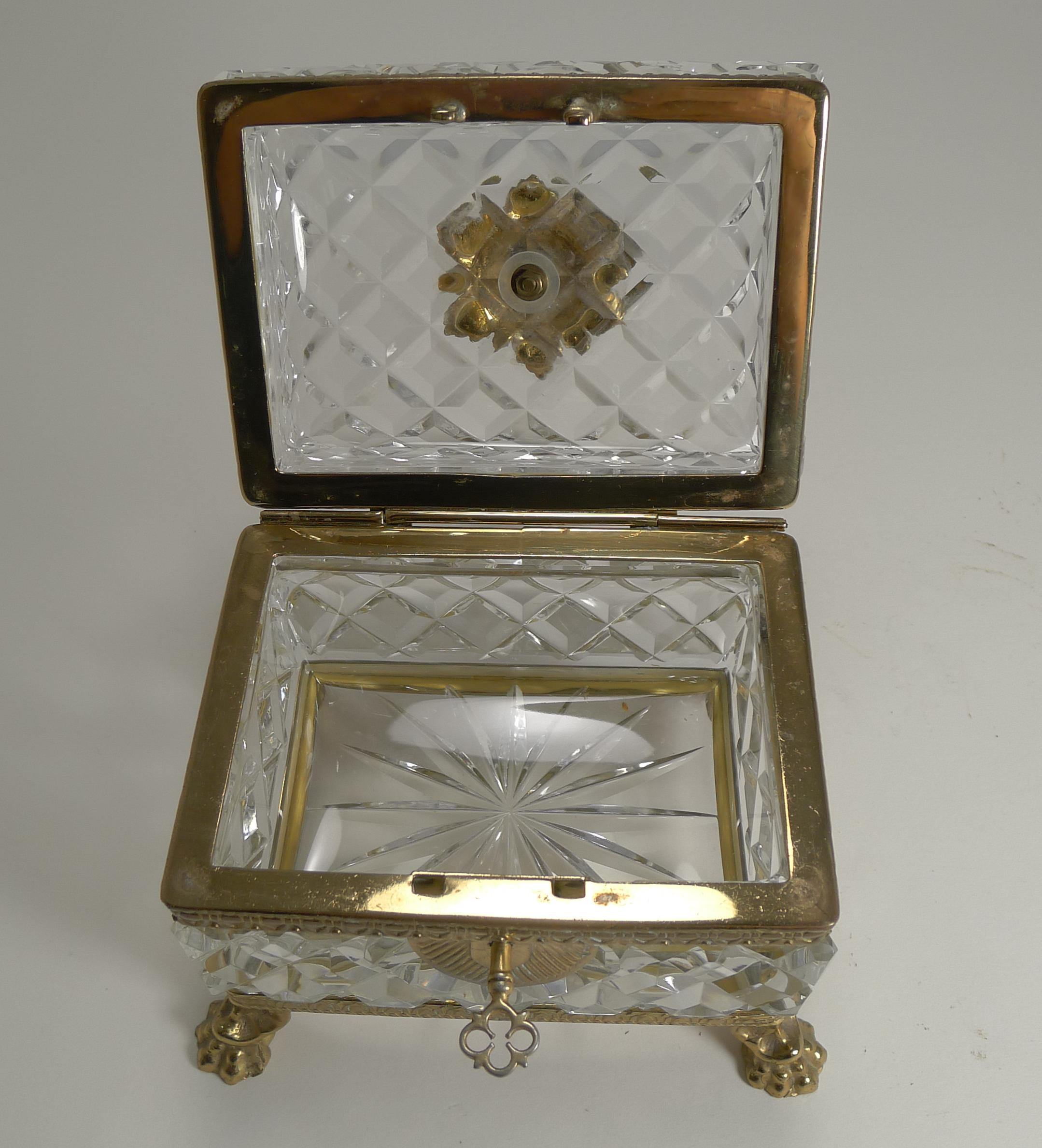 Figural French Cut Crystal and Gilded Bronze Jewelry Casket or Box, circa 1900 4