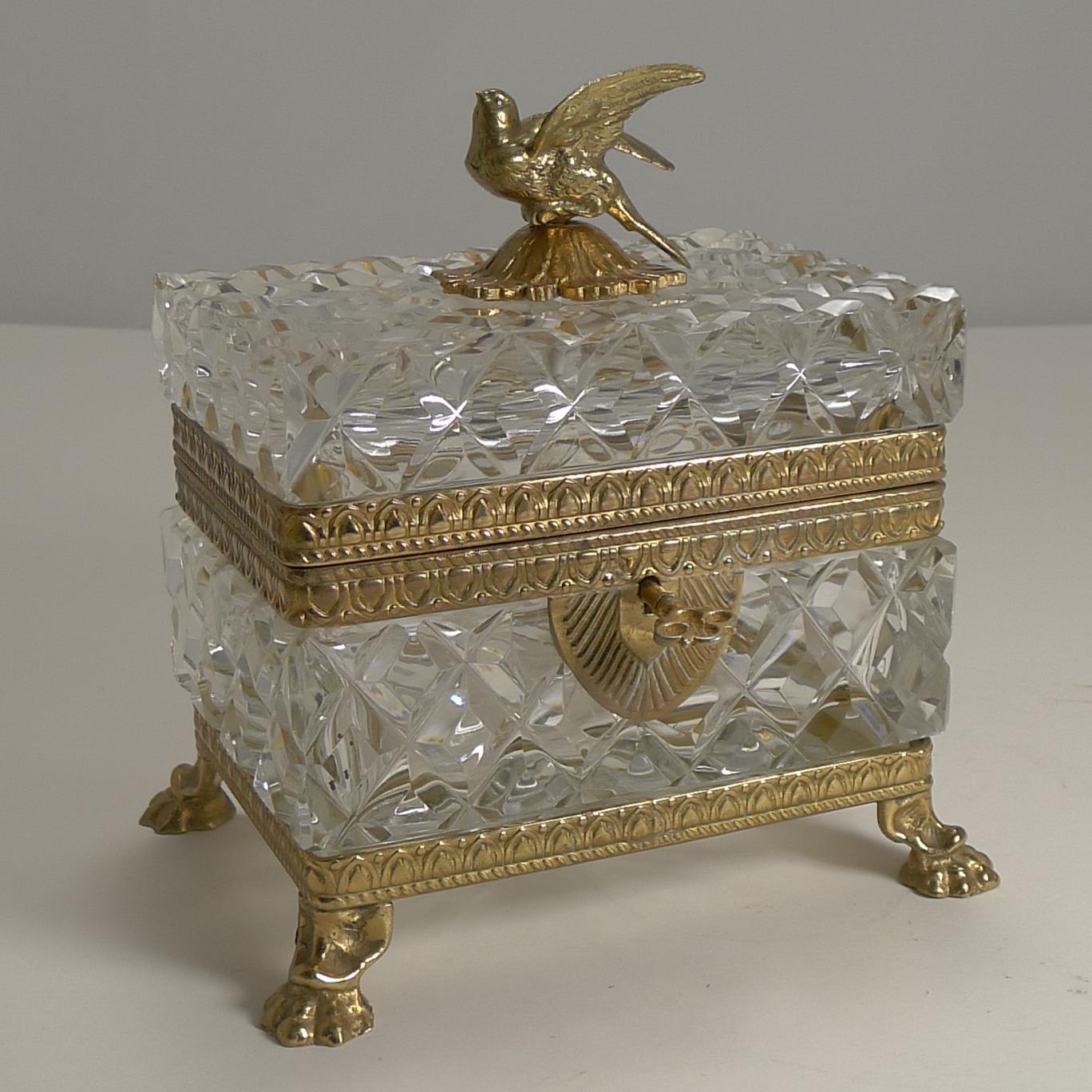 Figural French Cut Crystal and Gilded Bronze Jewelry Casket or Box, circa 1900 5