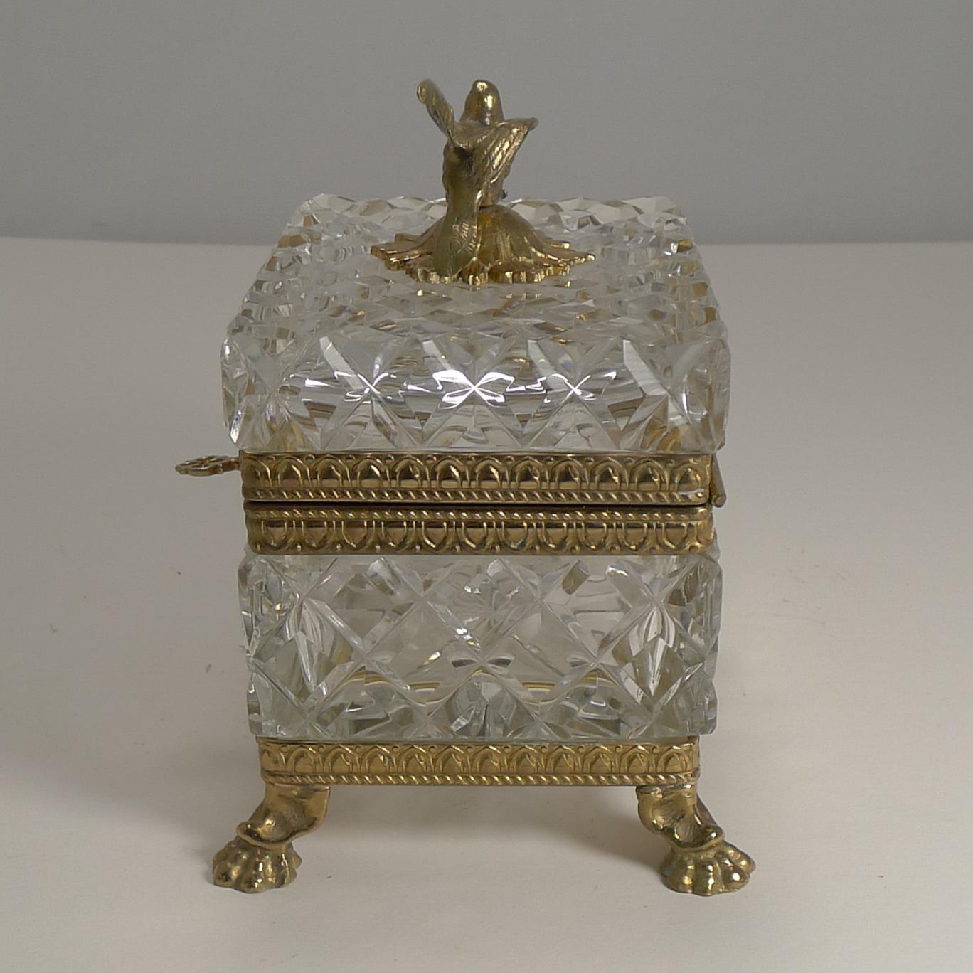 Figural French Cut Crystal and Gilded Bronze Jewelry Casket or Box, circa 1900 In Good Condition In Bath, GB
