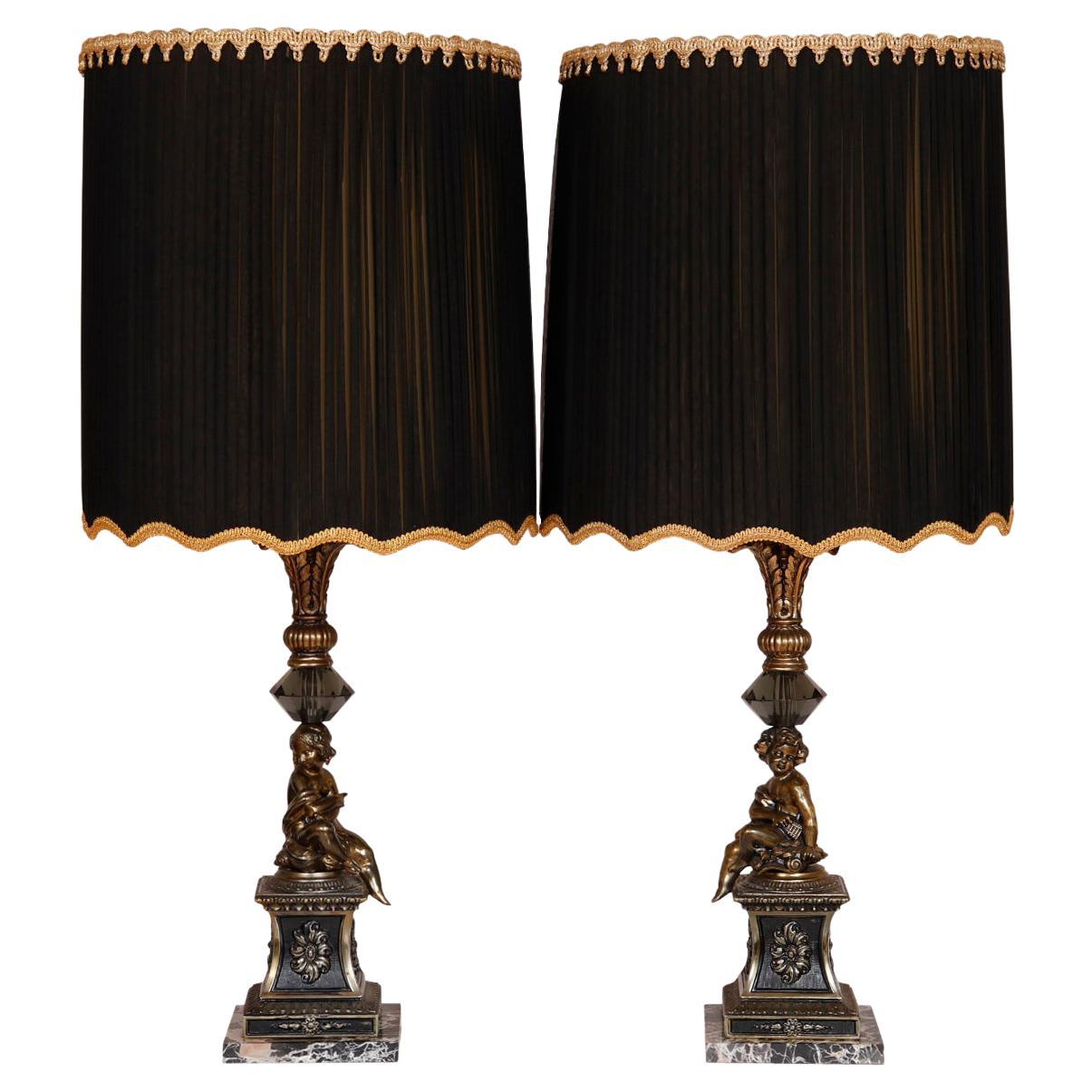 Figural French Empire Style Table Lamps, a Pair For Sale