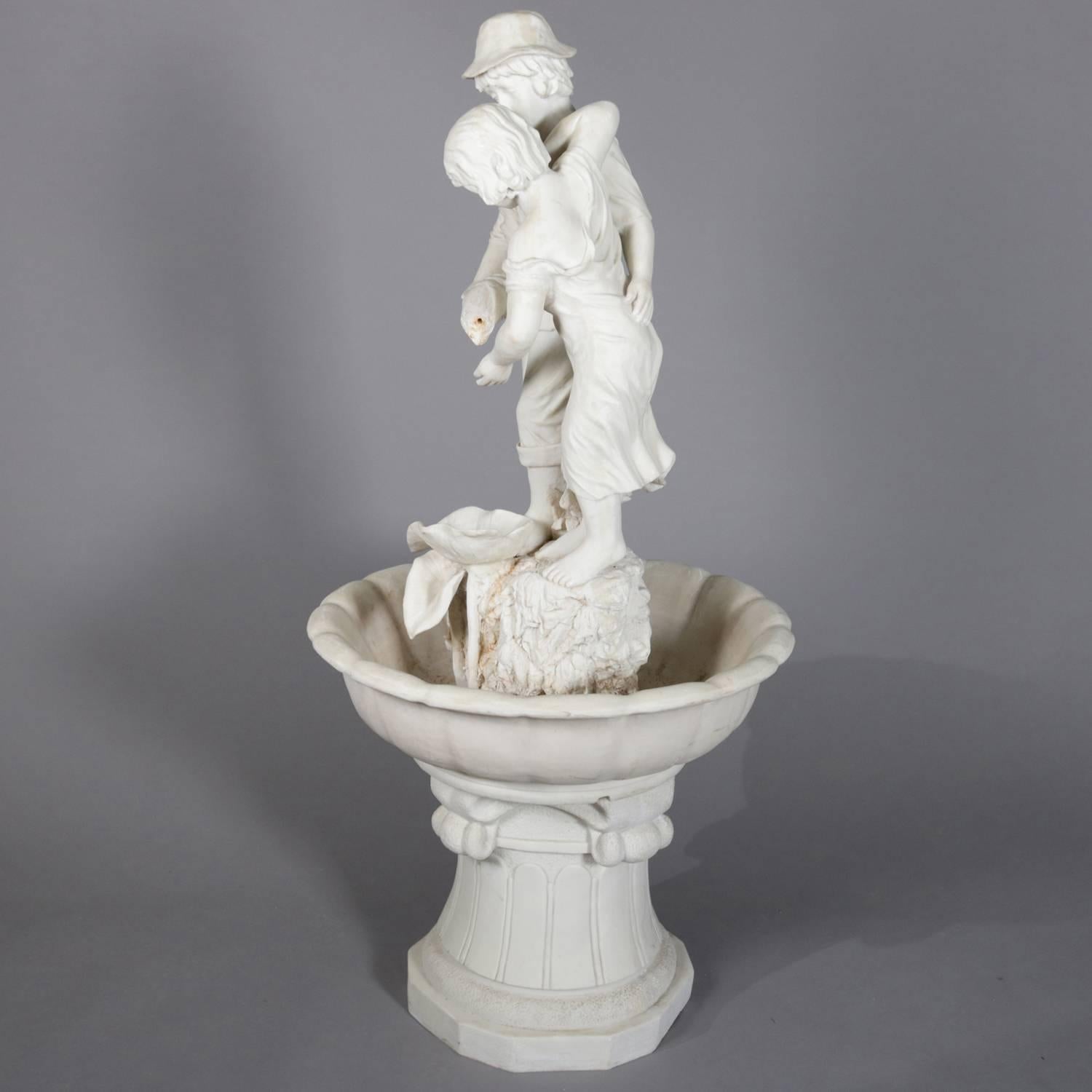 Molded Figural French Garden Fountain with Seaside Courting Couple Sculpture