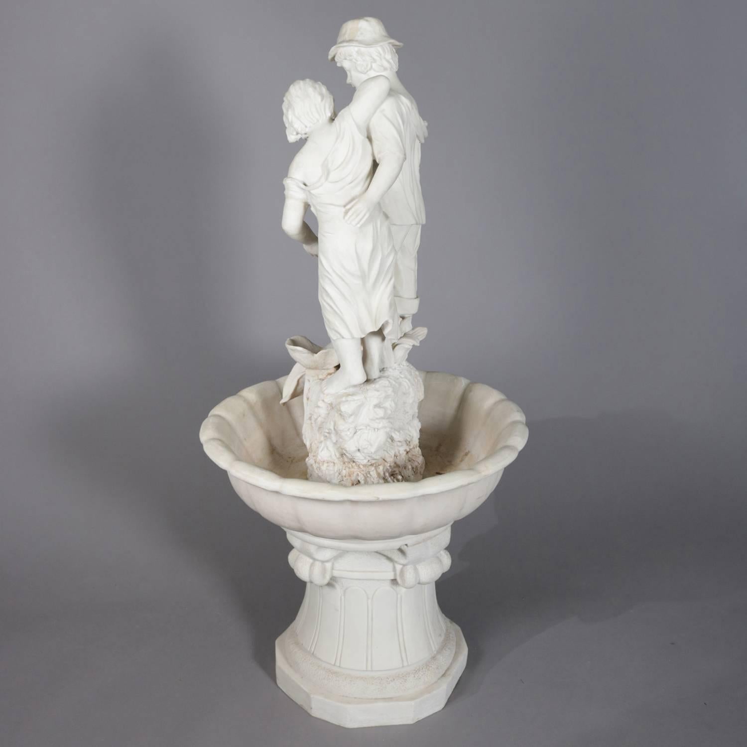 Figural French Garden Fountain with Seaside Courting Couple Sculpture In Good Condition In Big Flats, NY