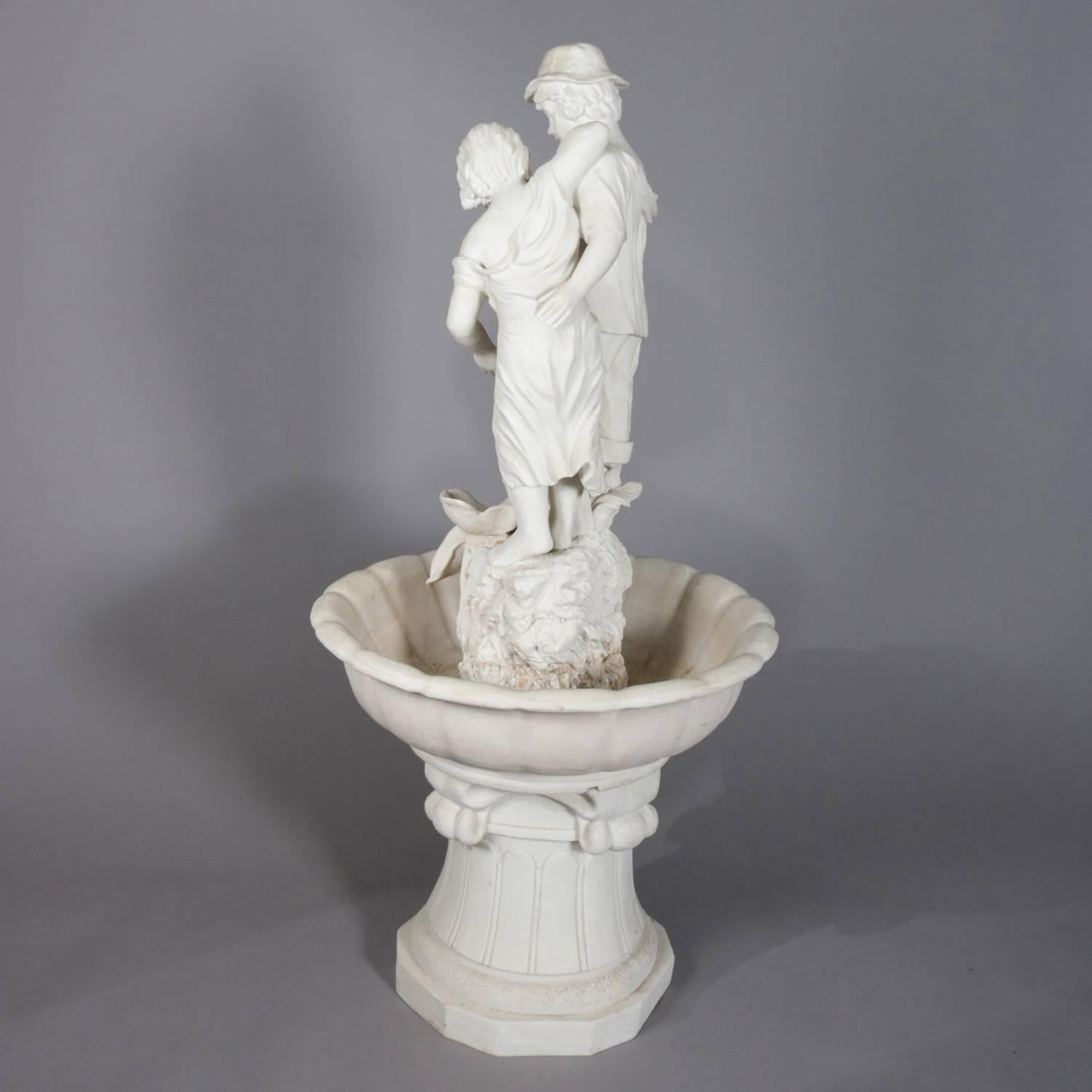 Figural French Garden Fountain with Seaside Courting Couple Sculpture 2