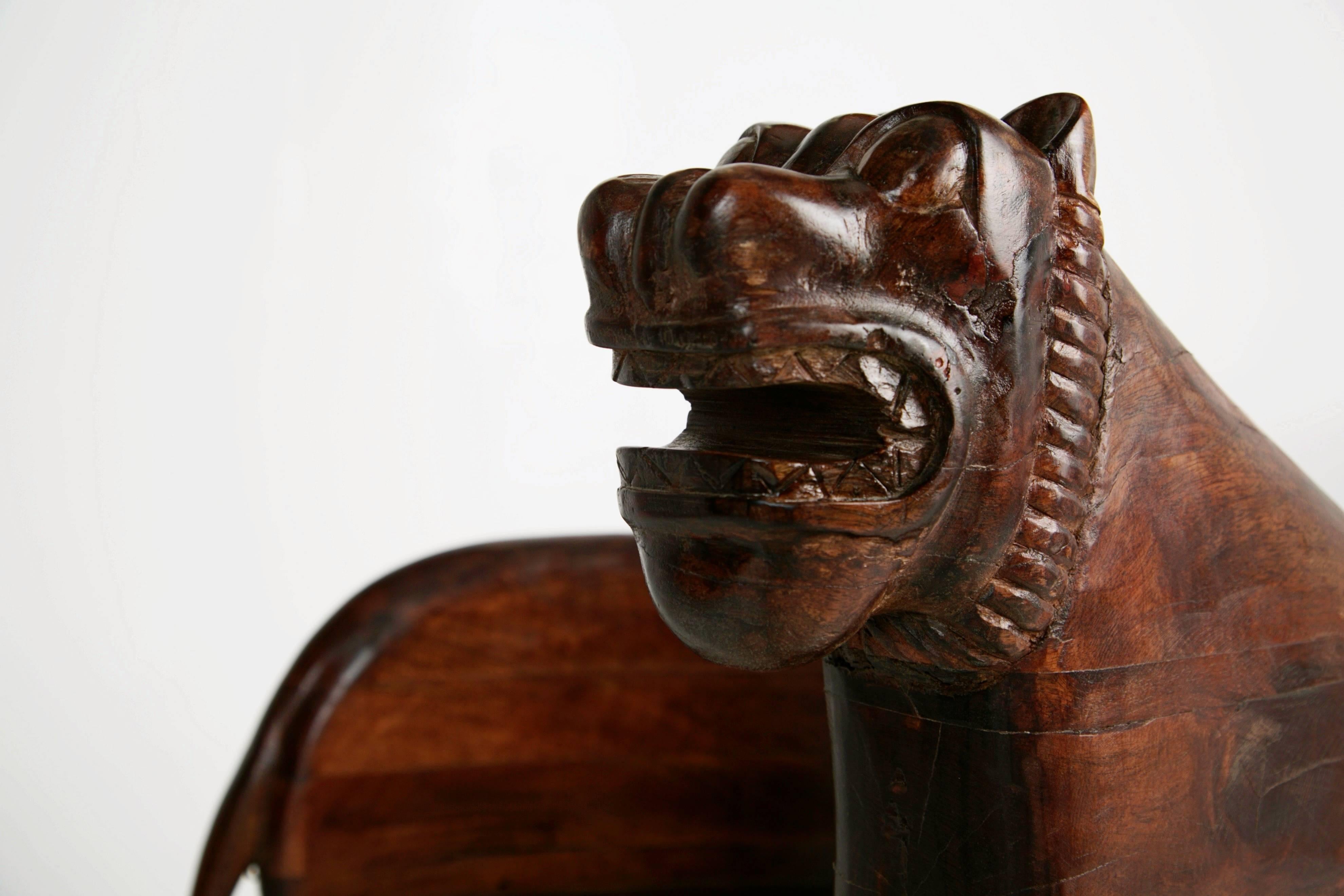 Figural Full Body Carved Teak Lioness Club Chairs 12