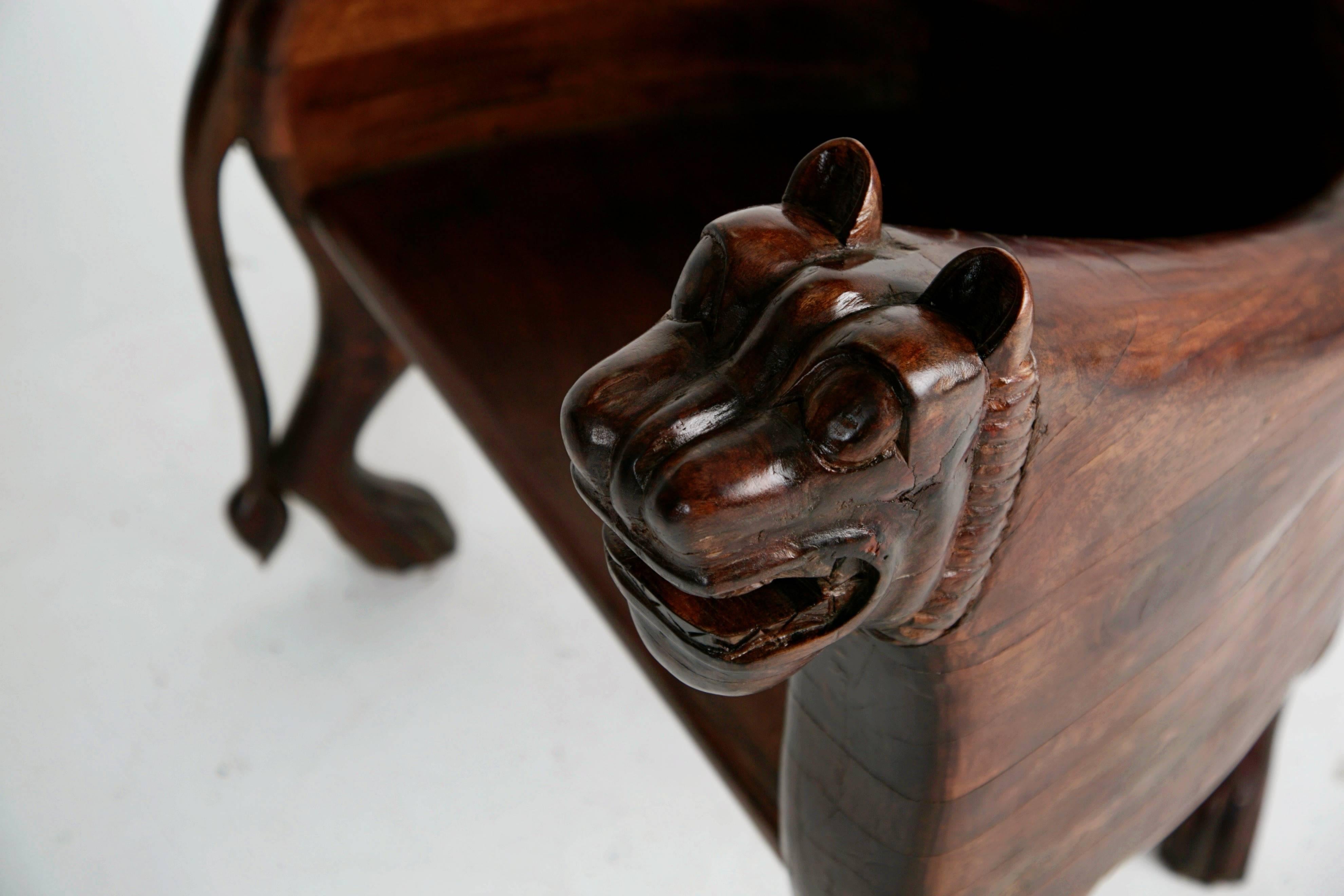 Figural Full Body Carved Teak Lioness Club Chairs 14
