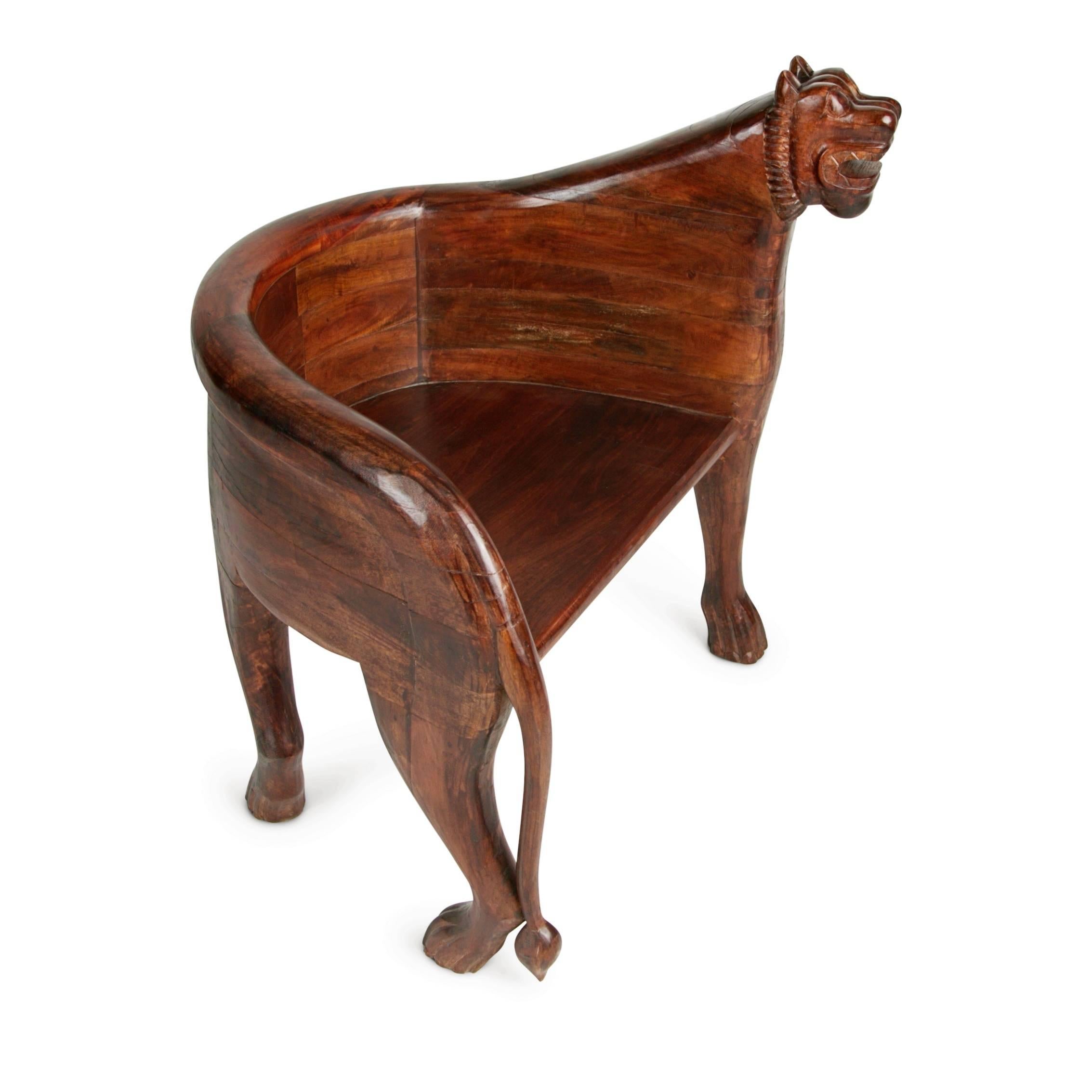 Figural Full Body Carved Teak Lioness Club Chairs In Excellent Condition In Los Angeles, CA