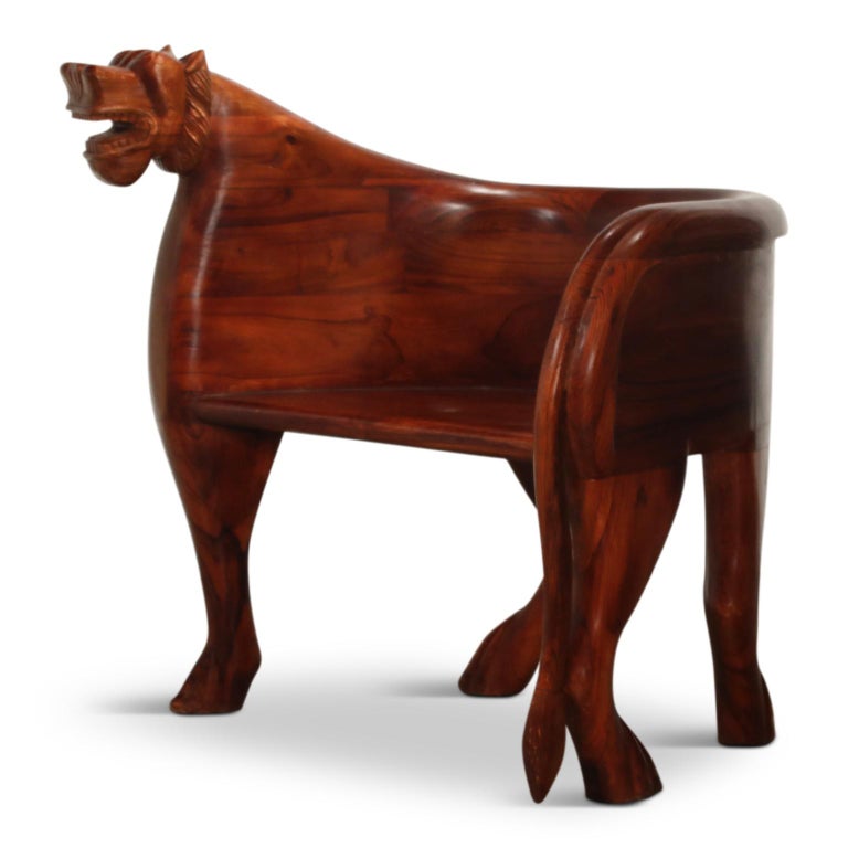 Figural Full Body Carved Teak Wood Lioness Club Chairs ...