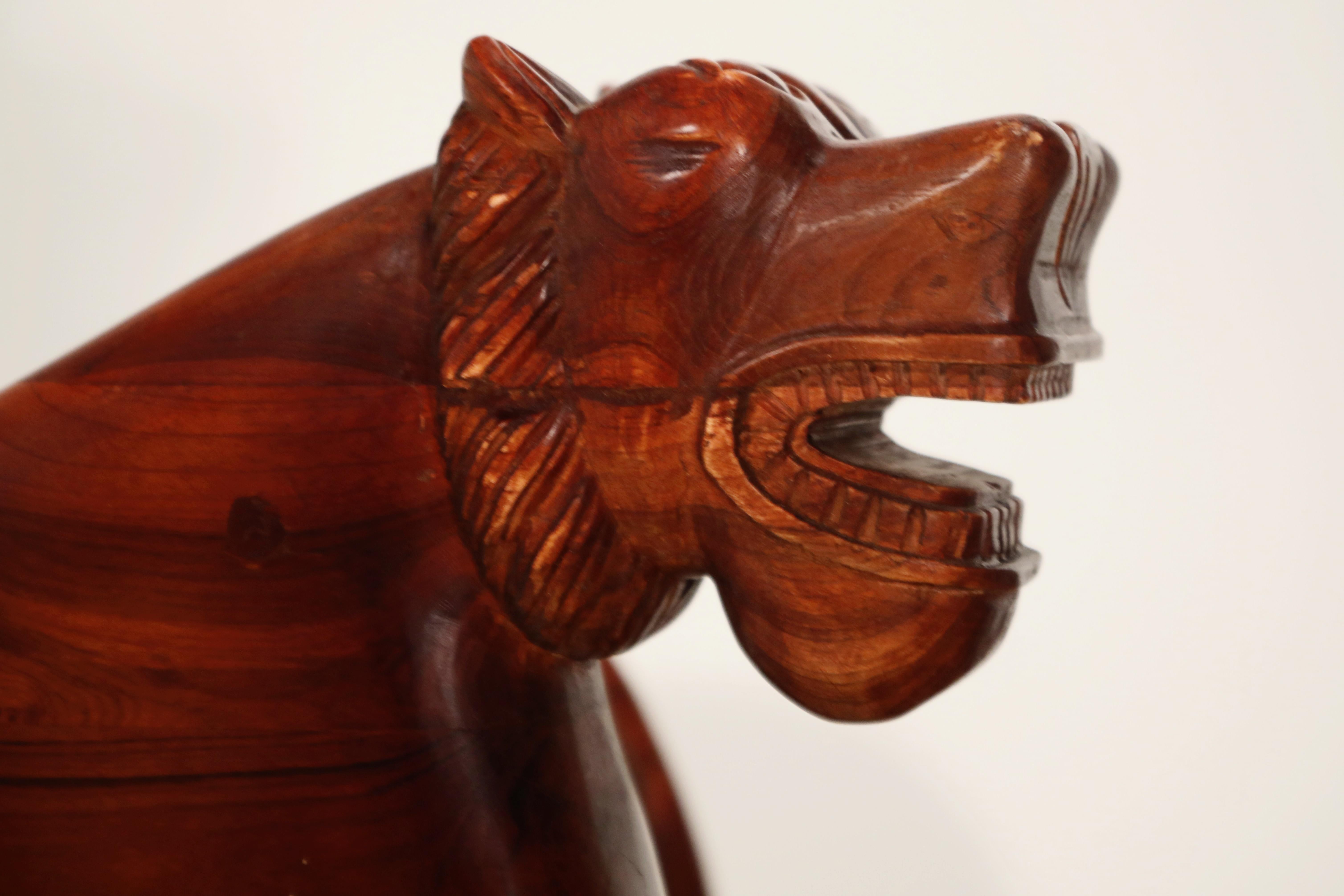 Figural Full Body Carved Teak Wood Lioness Club Chairs, Pair 10