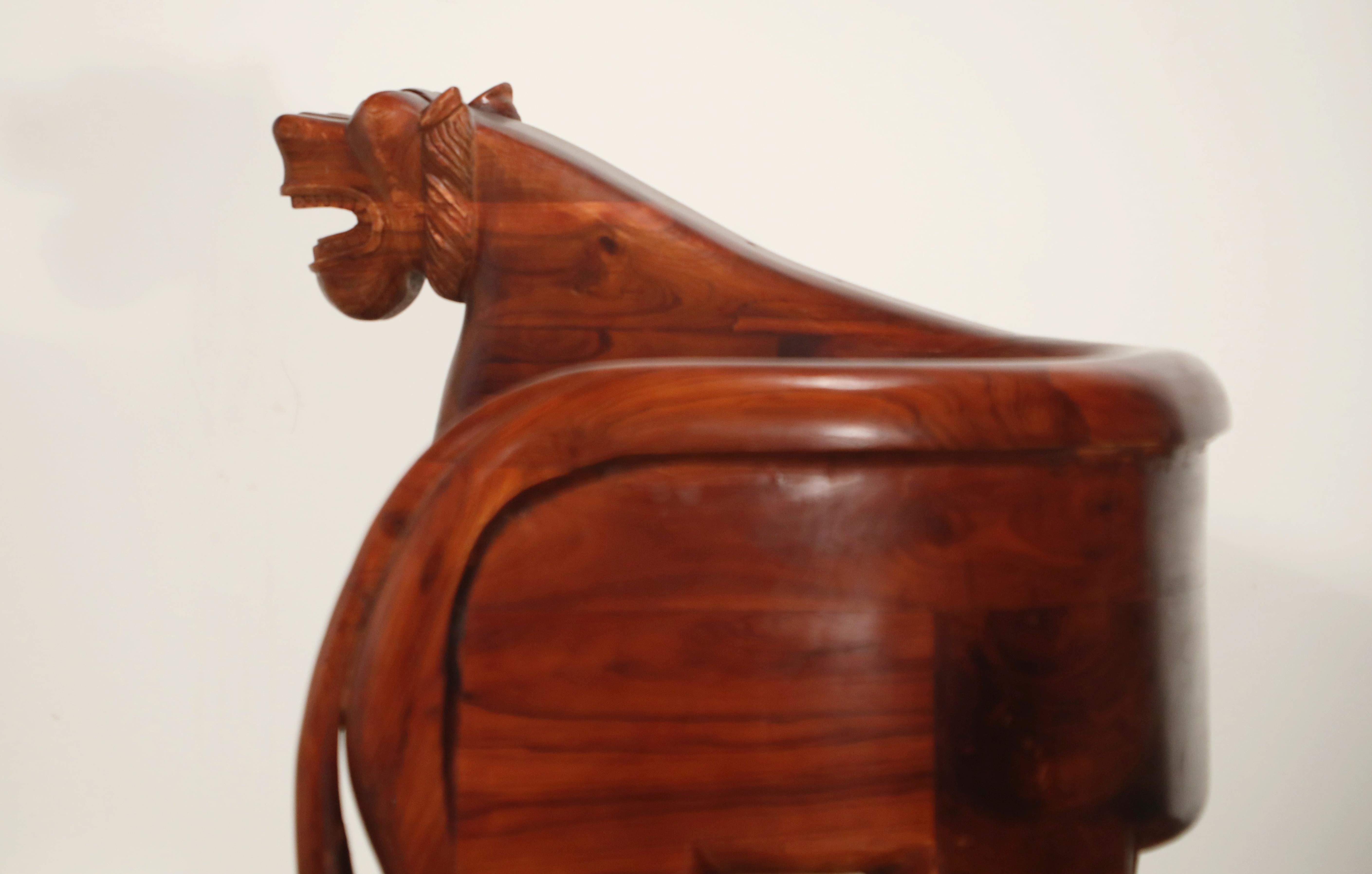 Figural Full Body Carved Teak Wood Lioness Club Chairs, Pair 12